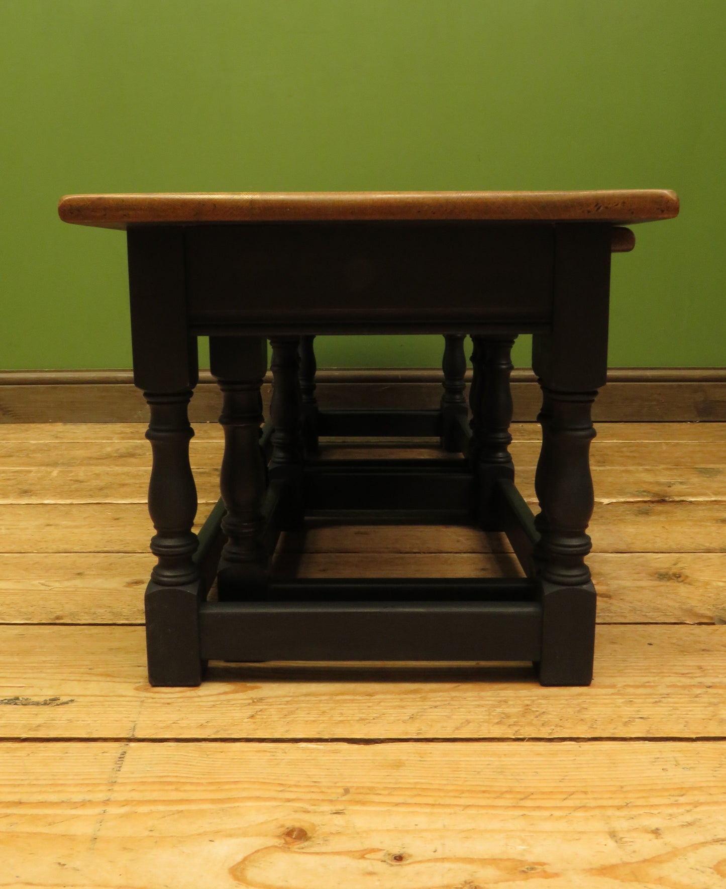 Vintage Nest of Tables with Black Bases and wooden tops