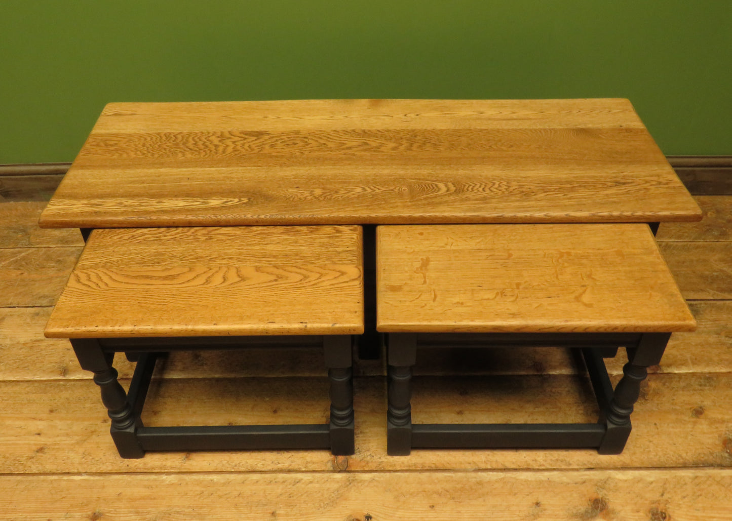 Vintage Nest of Tables with Black Bases and wooden tops
