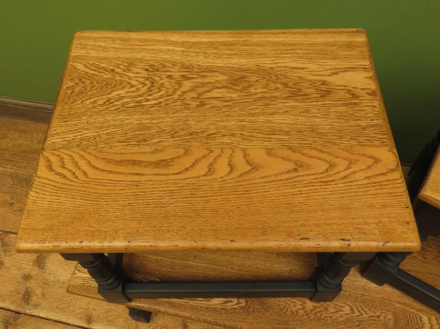 Vintage Nest of Tables with Black Bases and wooden tops