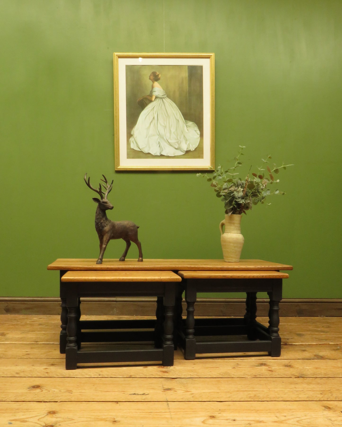 Vintage Nest of Tables with Black Bases and wooden tops