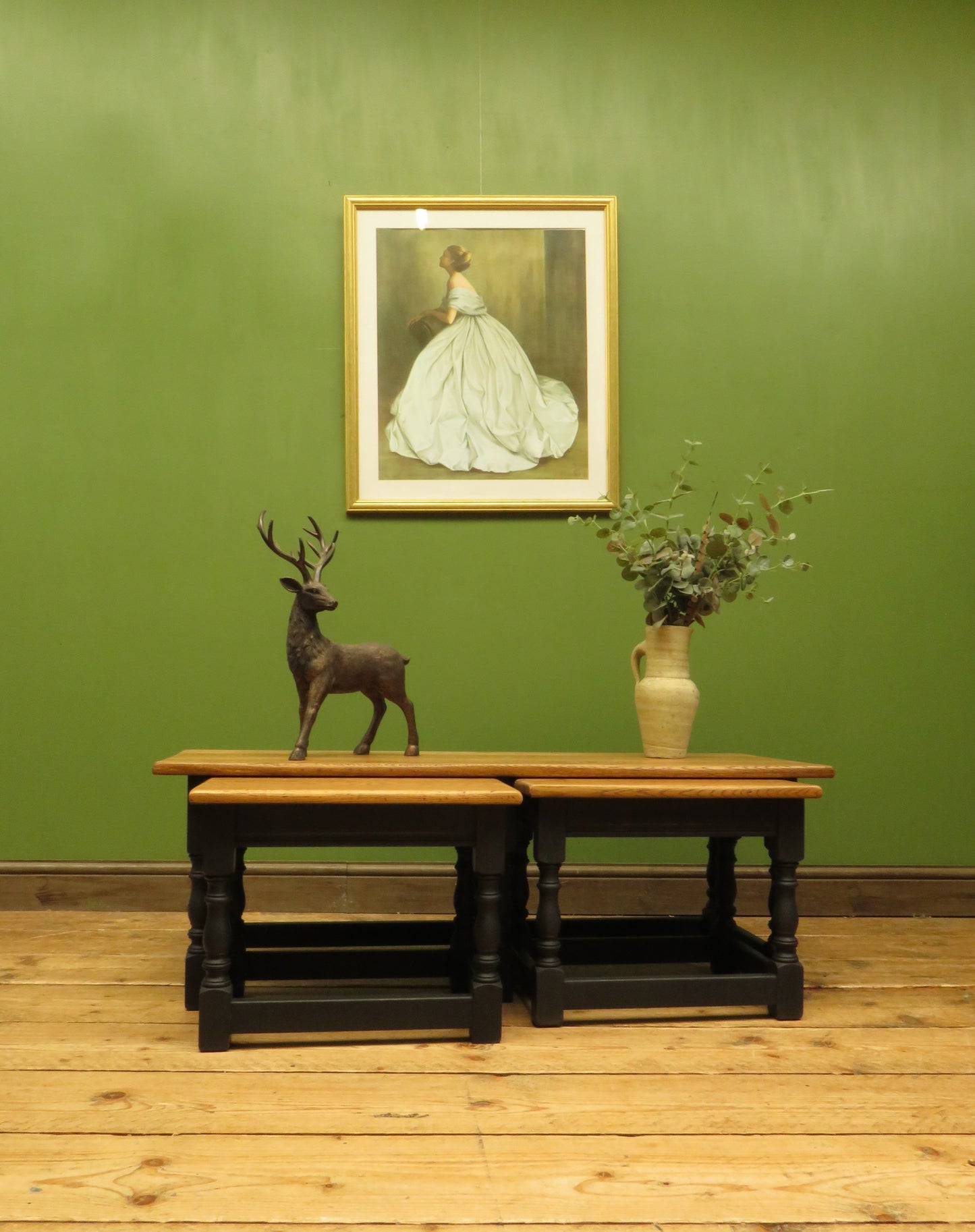 Vintage Nest of Tables with Black Bases and wooden tops