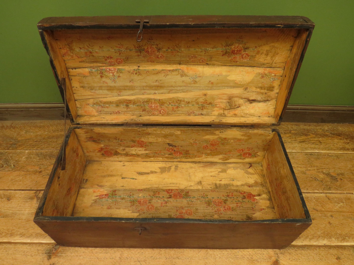 Old Painted Wooden Carriage Trunk