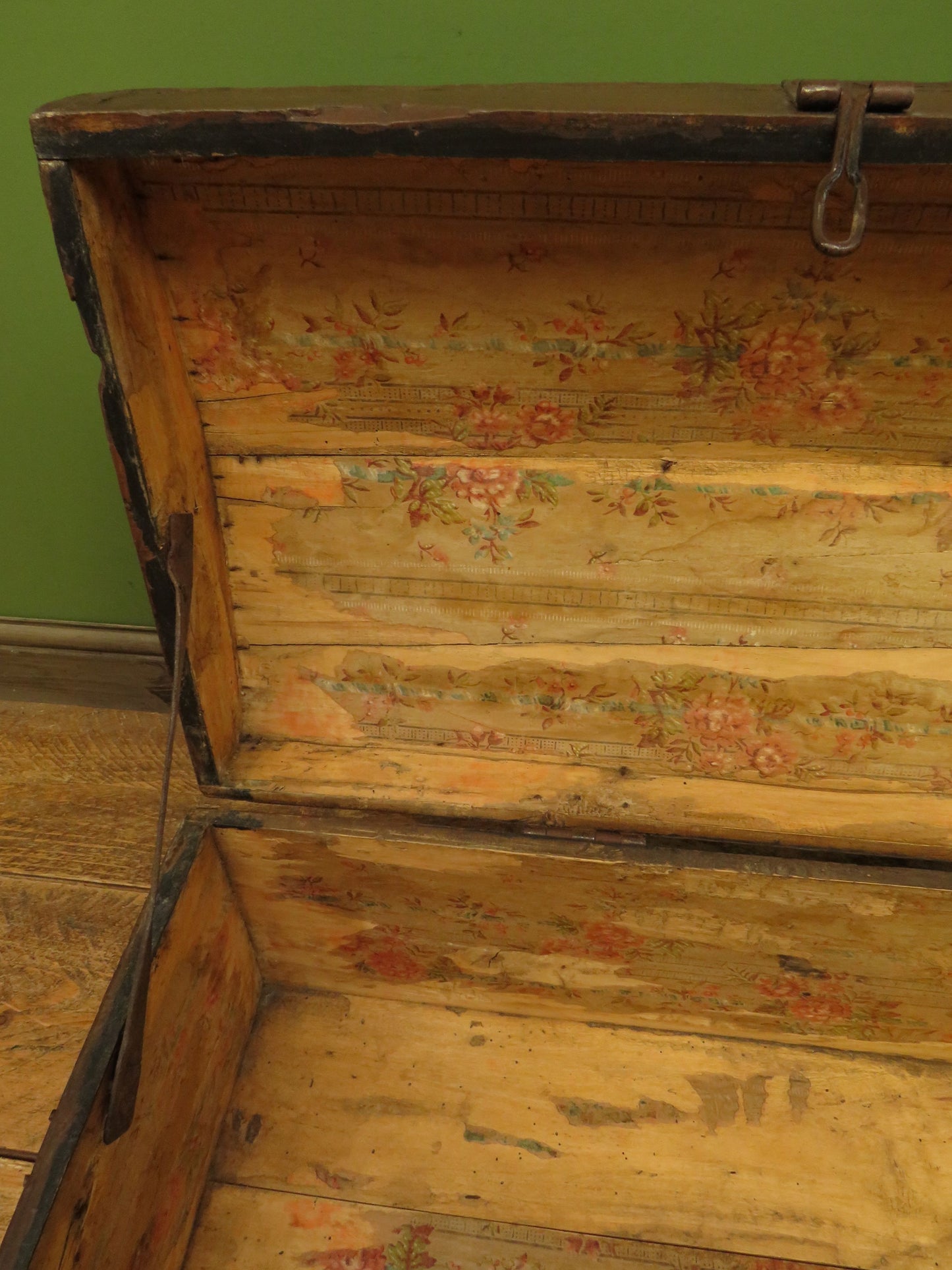 Old Painted Wooden Carriage Trunk