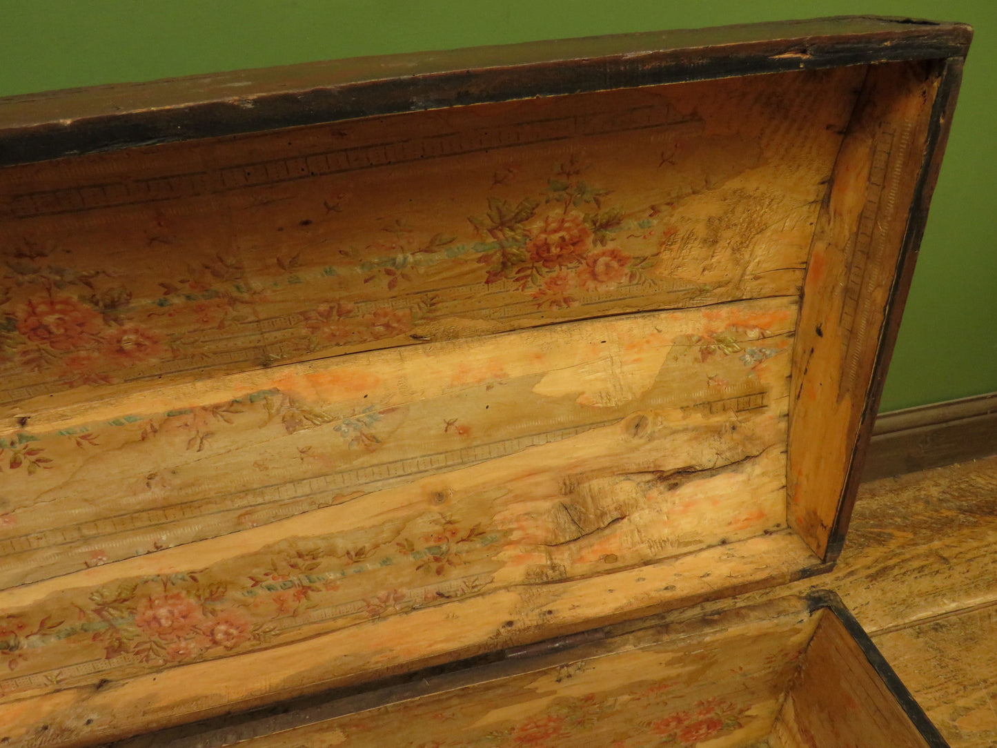 Old Painted Wooden Carriage Trunk