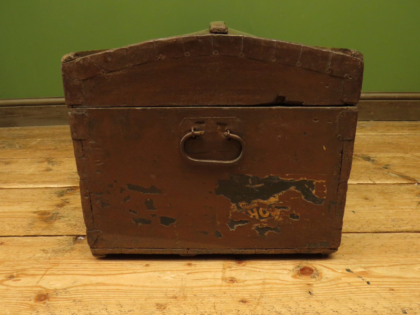 Old Painted Wooden Carriage Trunk