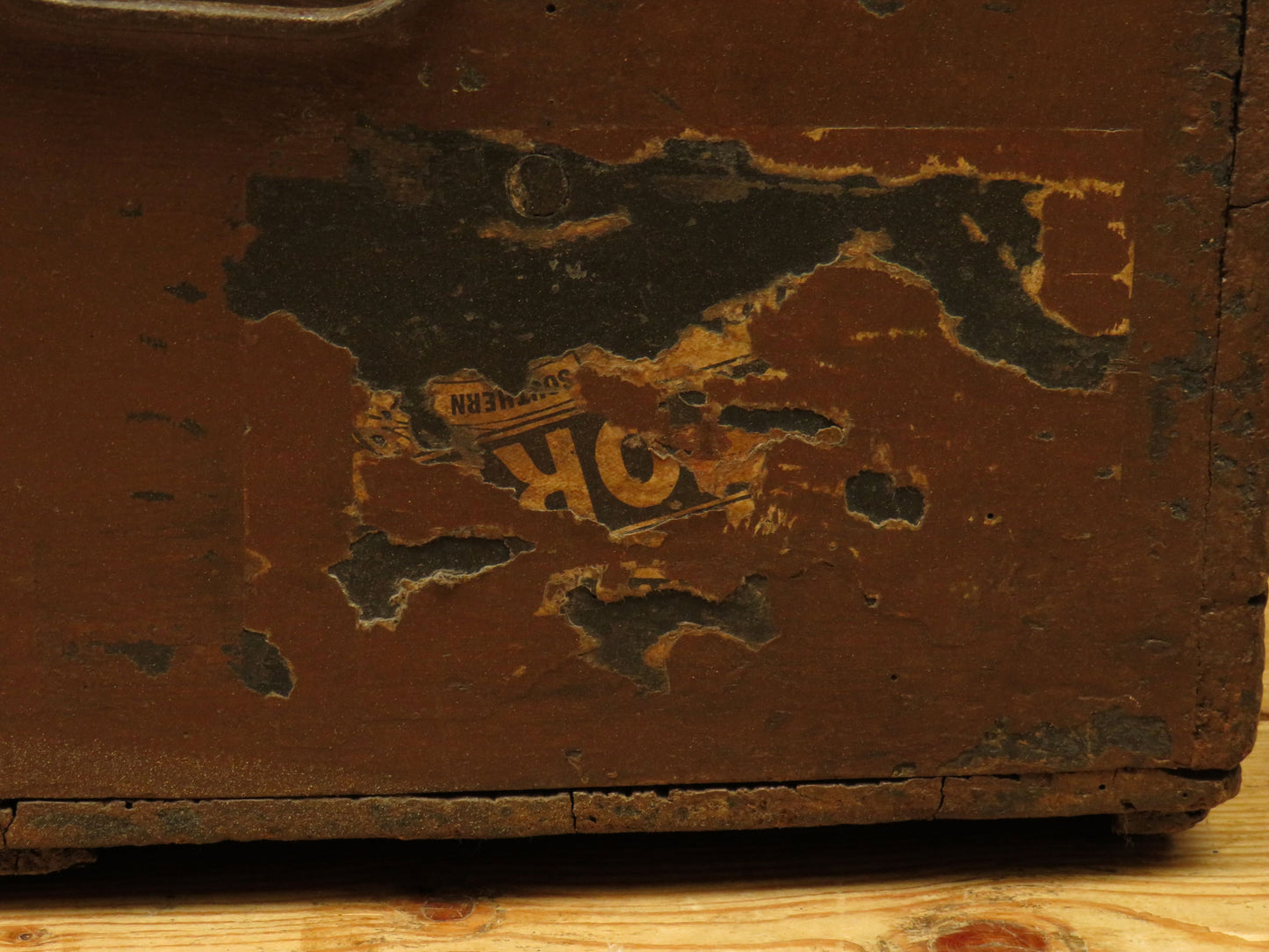 Old Painted Wooden Carriage Trunk