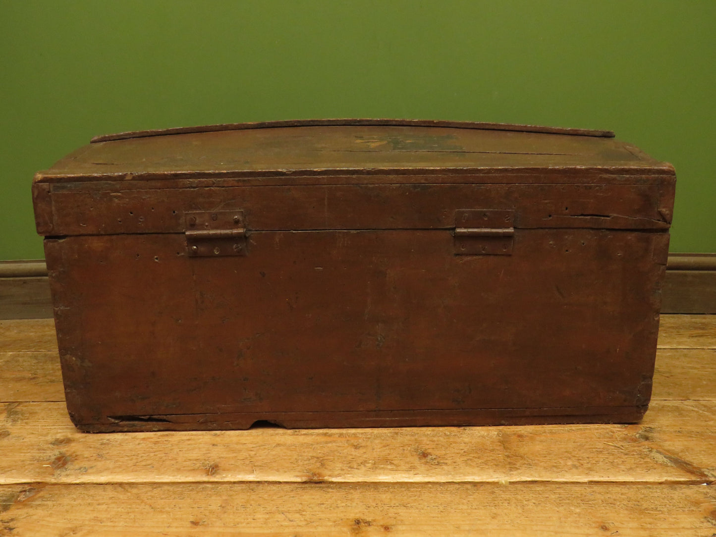 Old Painted Wooden Carriage Trunk