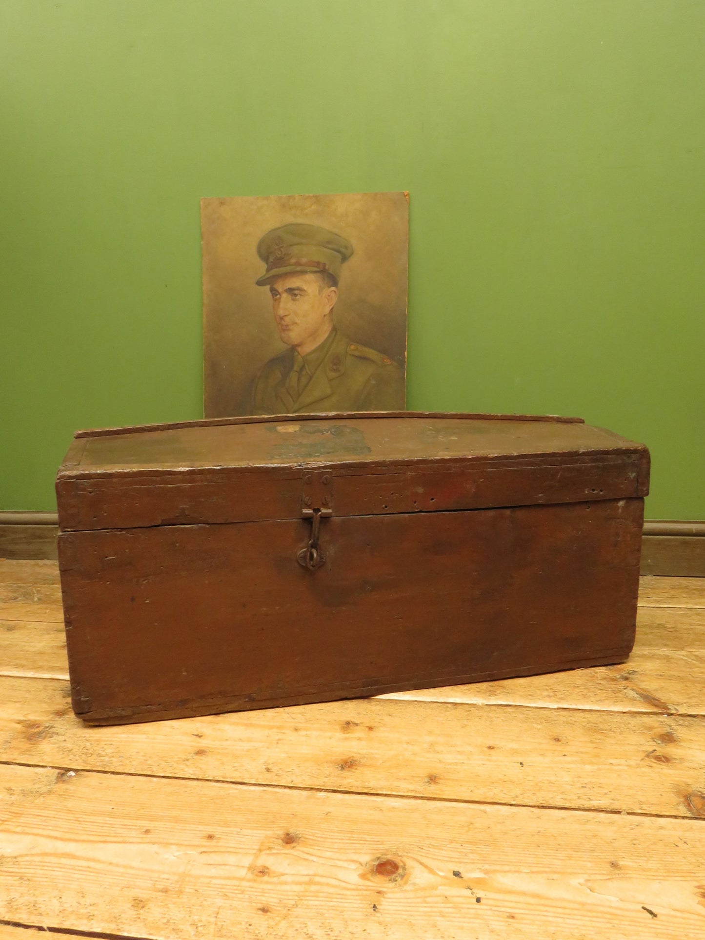 Old Painted Wooden Carriage Trunk