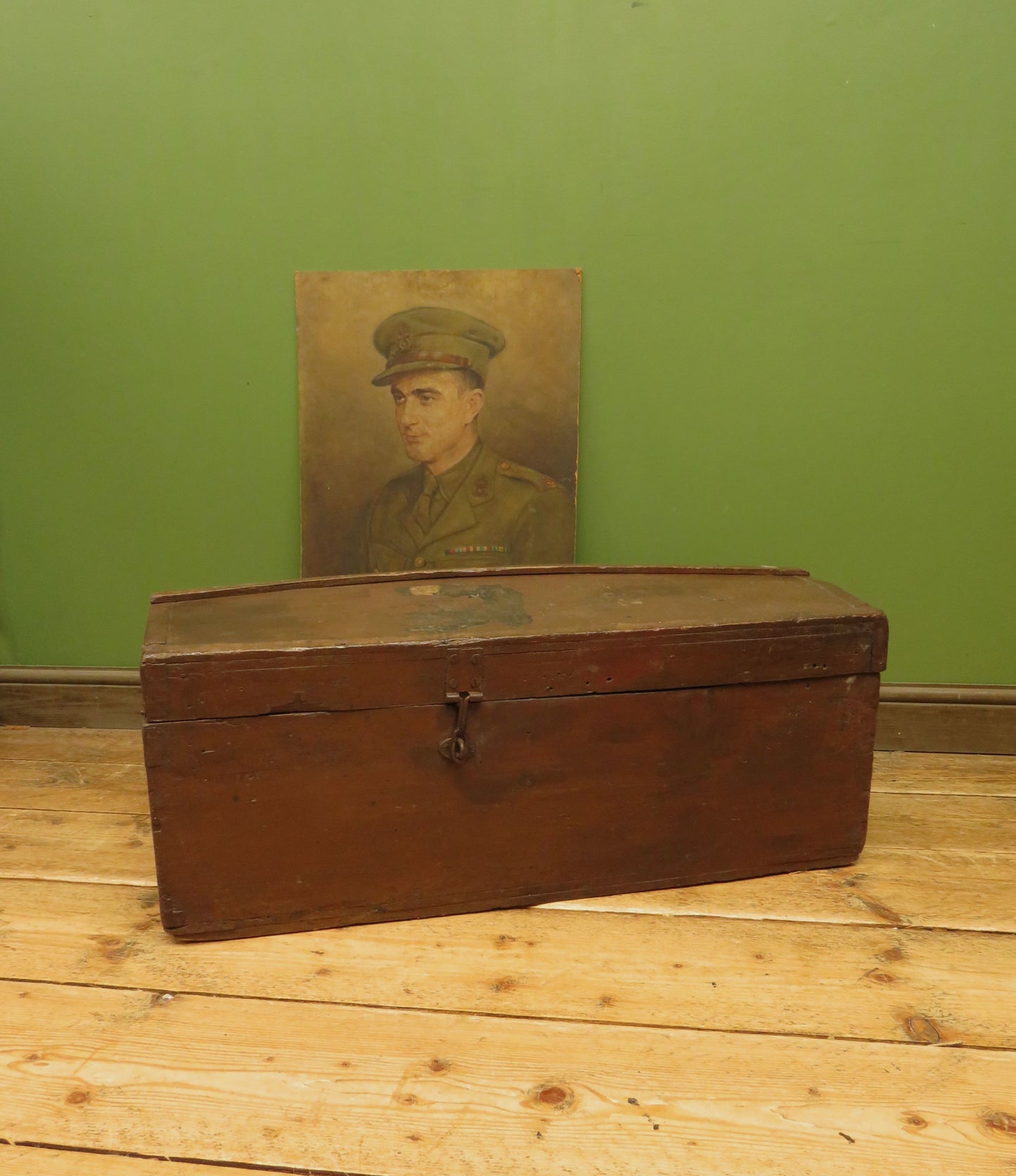 Old Painted Wooden Carriage Trunk