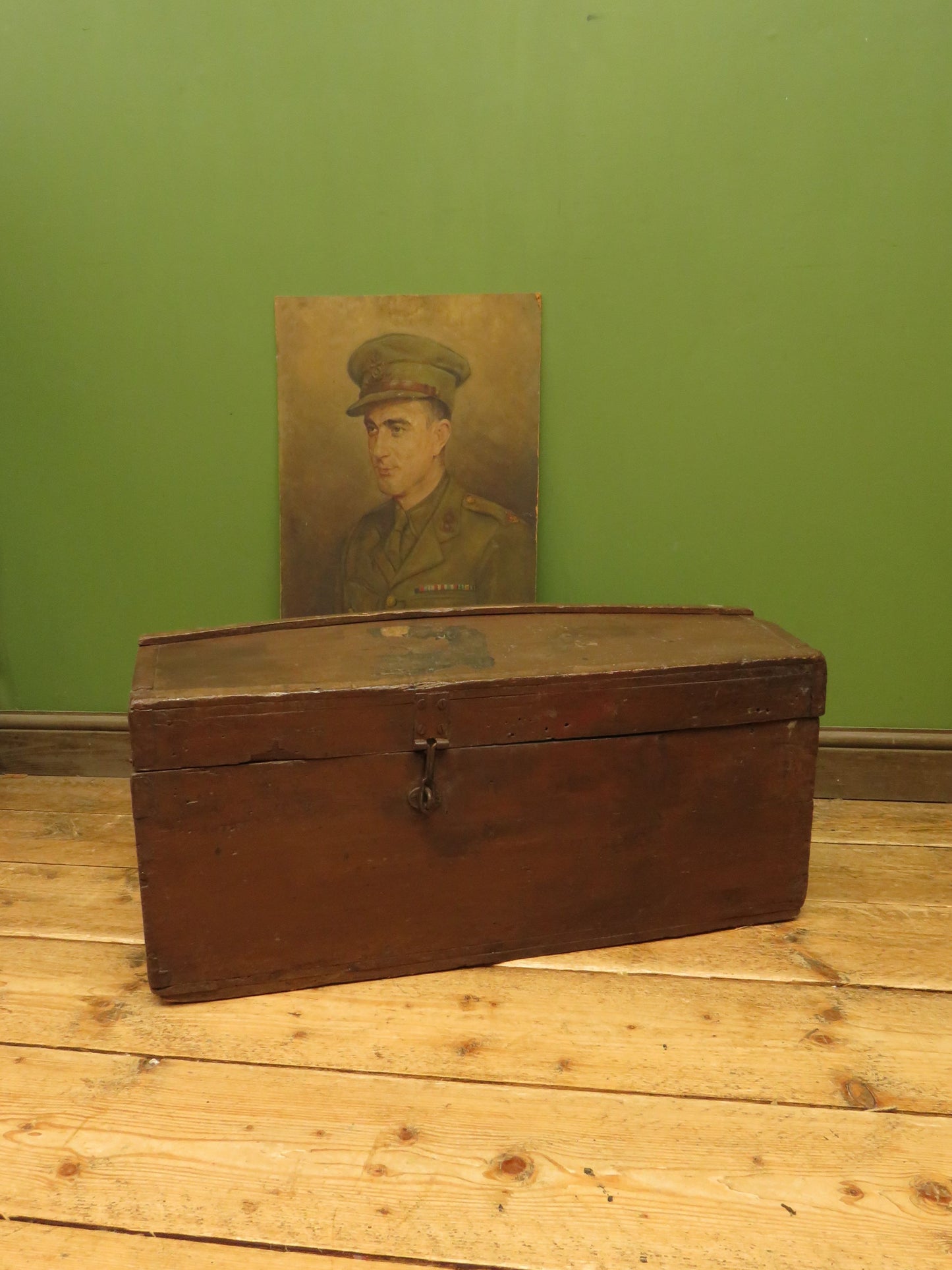Old Painted Wooden Carriage Trunk