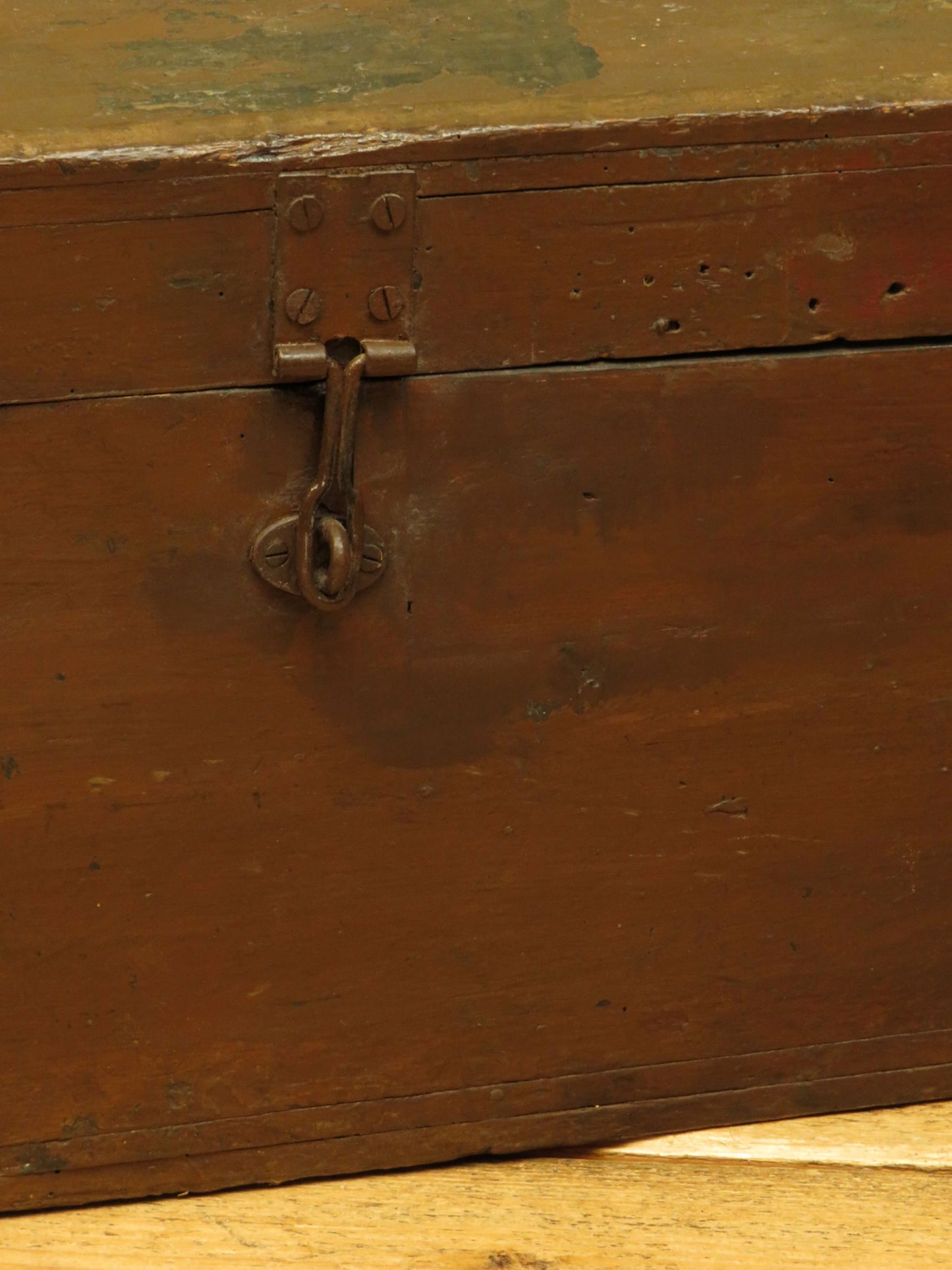 Old Painted Wooden Carriage Trunk
