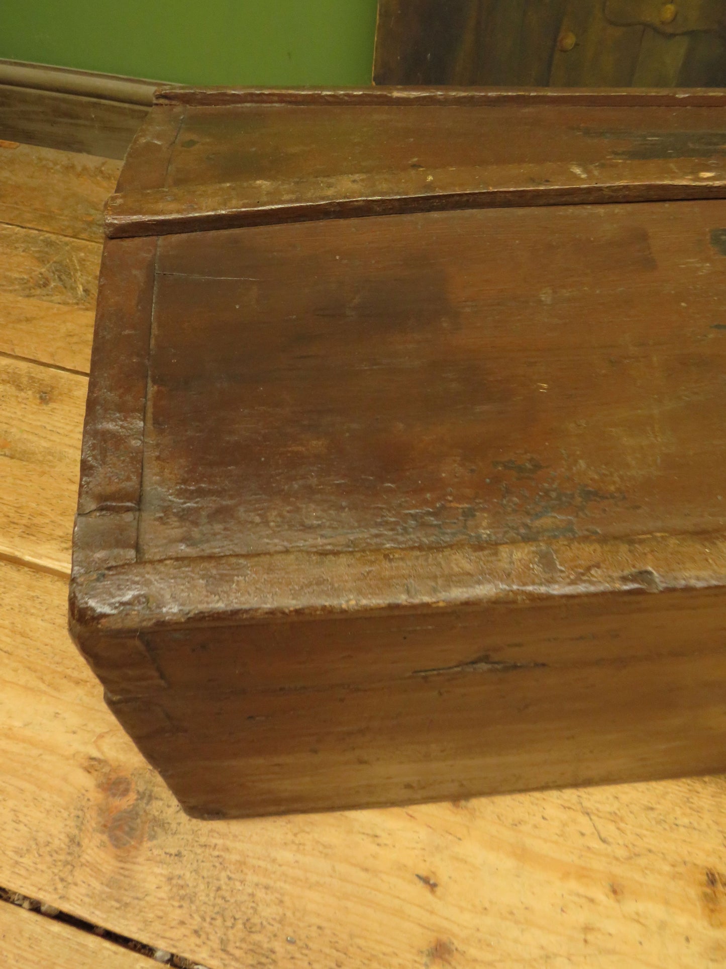 Old Painted Wooden Carriage Trunk