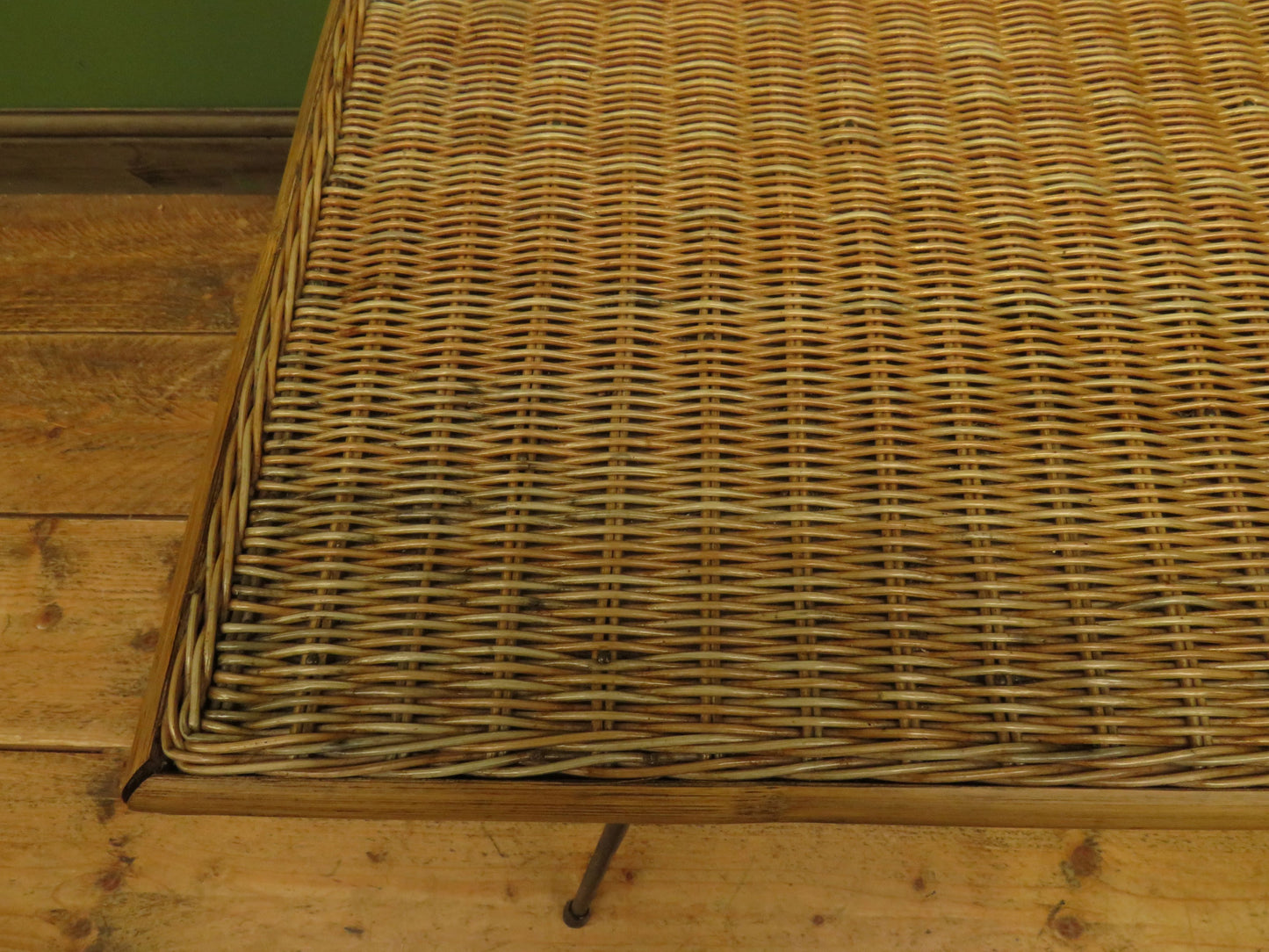 Vintage Scandi-Boho Modernist Bamboo and Rattan Coffee Table with Metal base