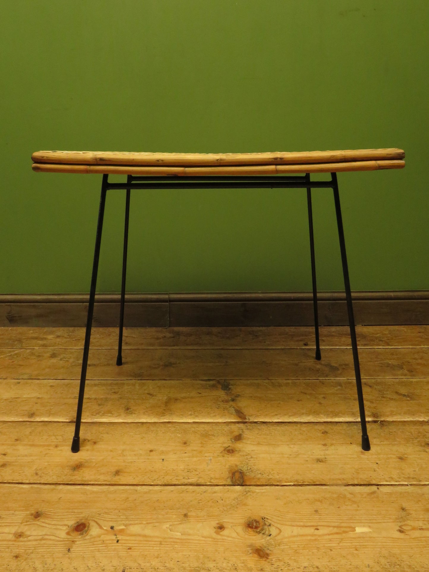 Vintage Scandi-Boho Modernist Bamboo and Rattan Coffee Table with Metal base