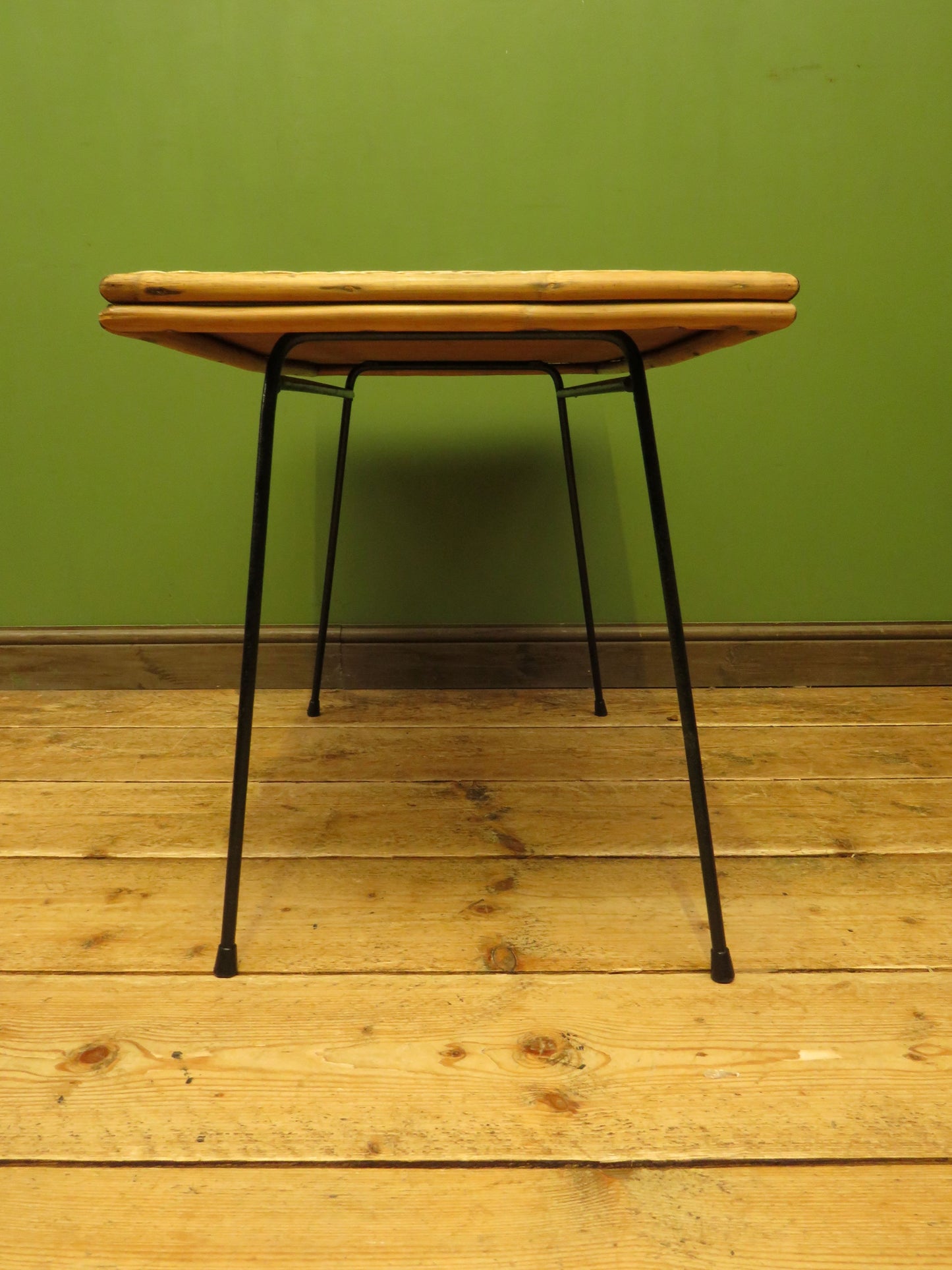 Vintage Scandi-Boho Modernist Bamboo and Rattan Coffee Table with Metal base