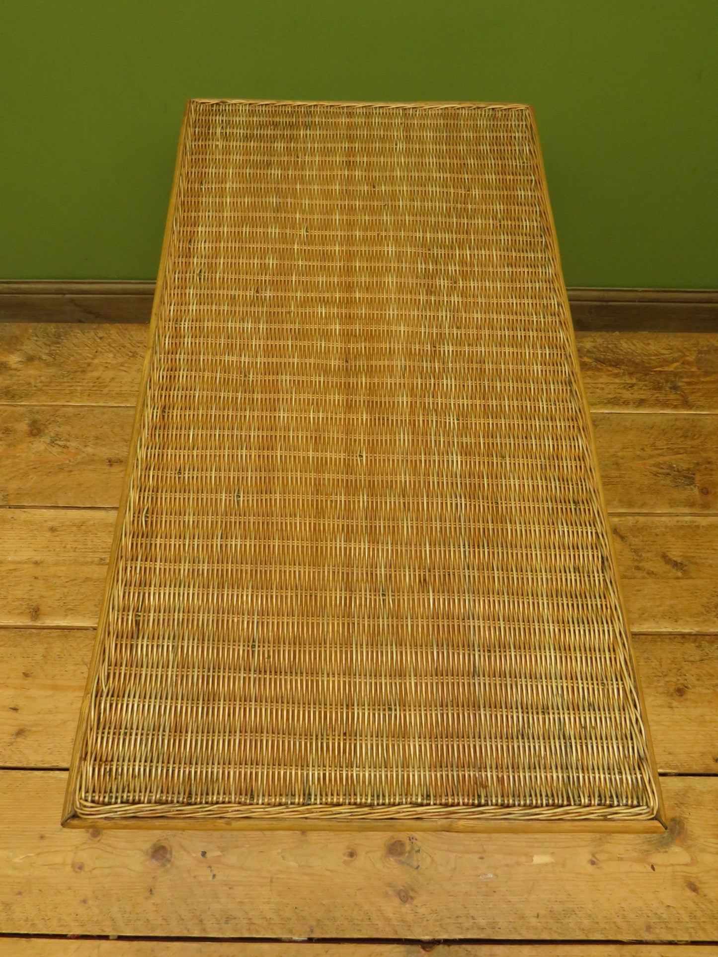 Vintage Scandi-Boho Modernist Bamboo and Rattan Coffee Table with Metal base