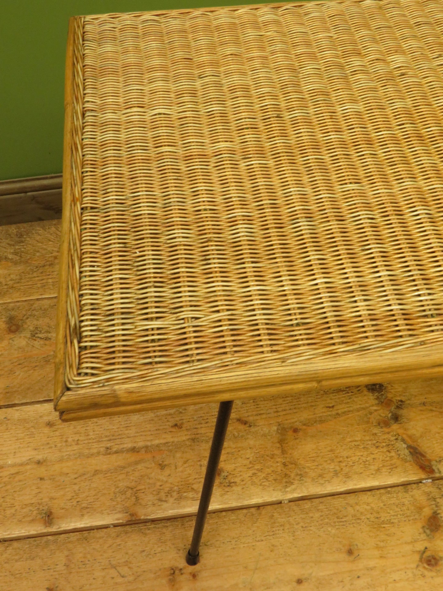 Vintage Scandi-Boho Modernist Bamboo and Rattan Coffee Table with Metal base