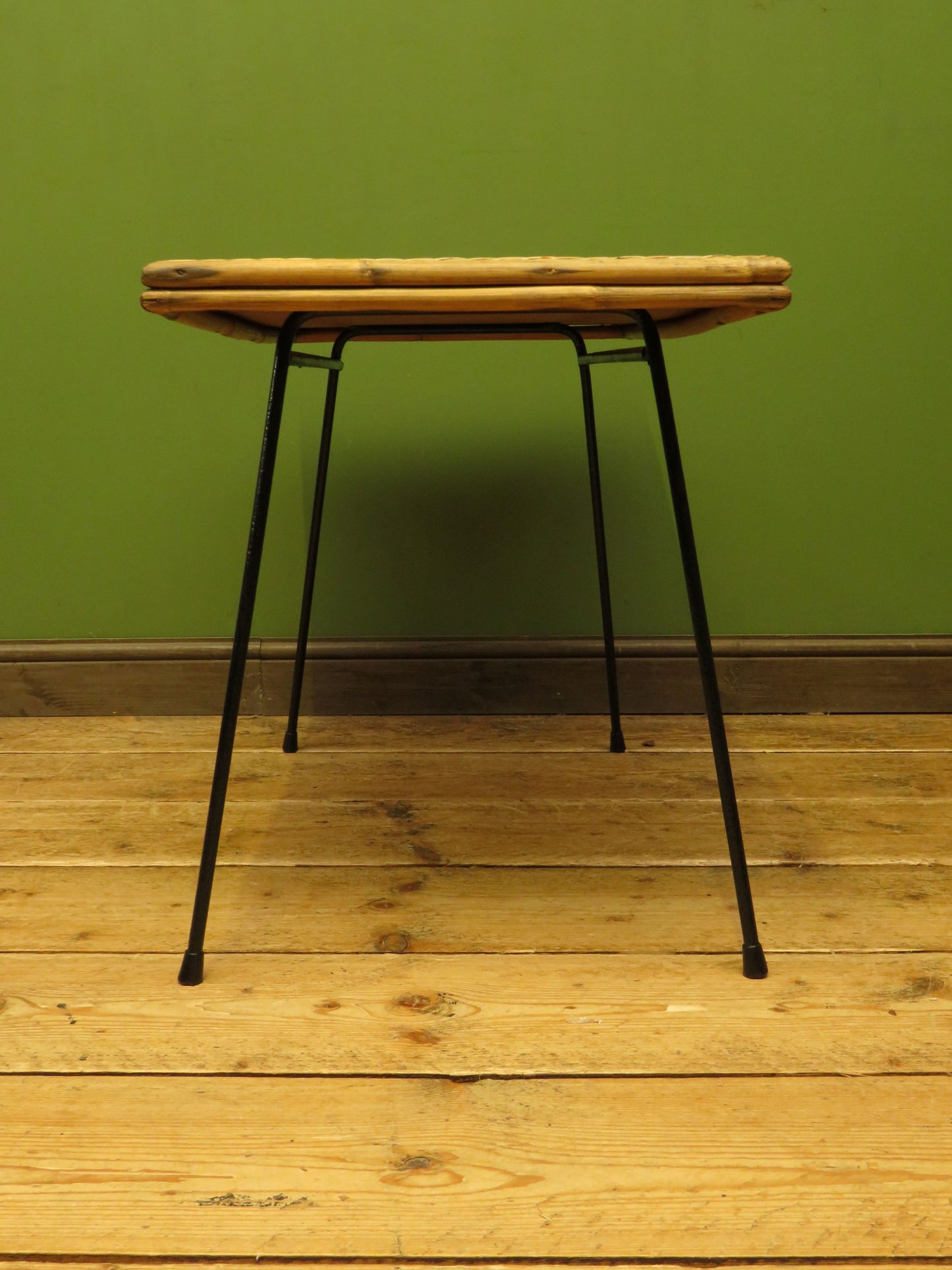 Vintage Scandi-Boho Modernist Bamboo and Rattan Coffee Table with Metal base