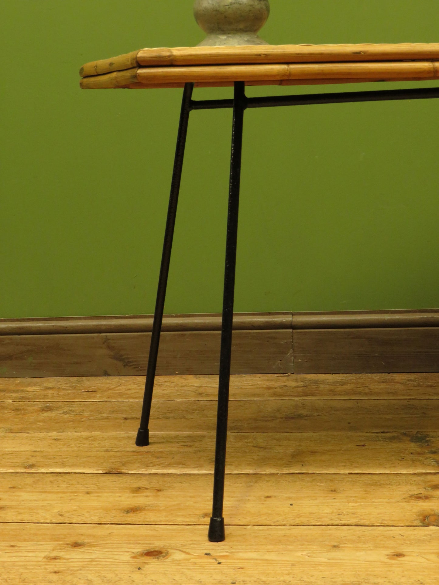Vintage Scandi-Boho Modernist Bamboo and Rattan Coffee Table with Metal base