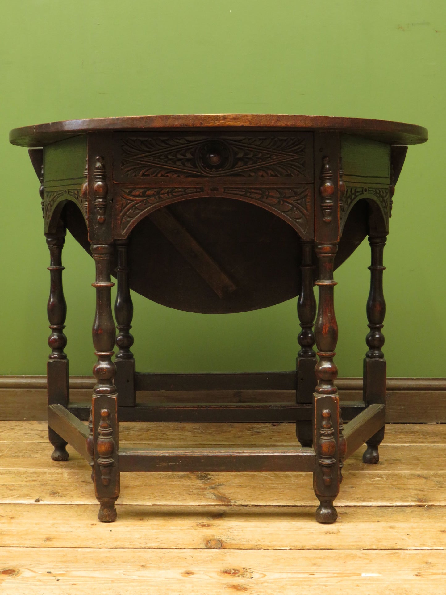 Victorian Oval Oak Drop Leaf Table with Drawer, suitable for occasional dining
