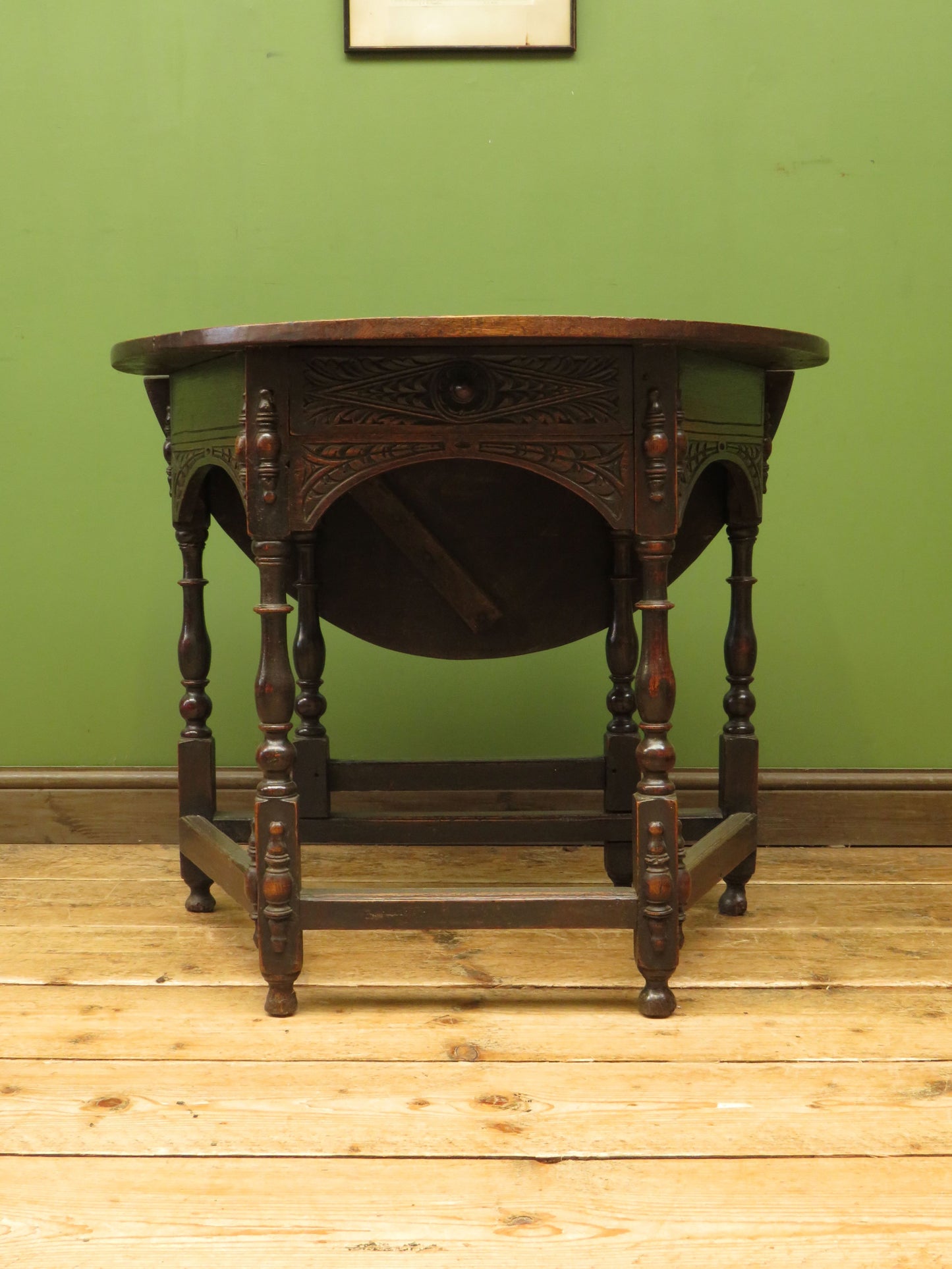 Victorian Oval Oak Drop Leaf Table with Drawer, suitable for occasional dining