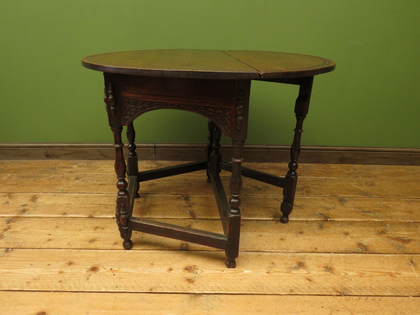 Victorian Oval Oak Drop Leaf Table with Drawer, suitable for occasional dining
