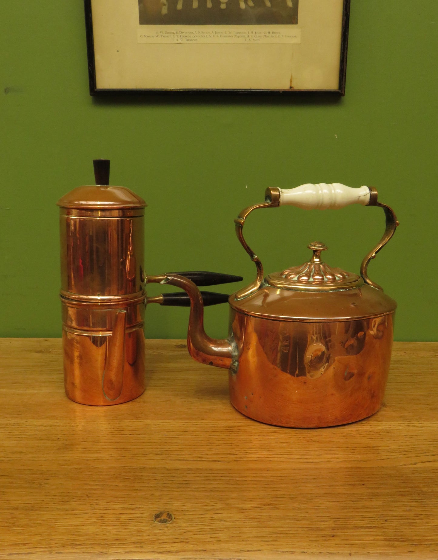 Vintage 1960s Douro Copperware Neapolitan Italian Coffee Maker & a copper kettle
