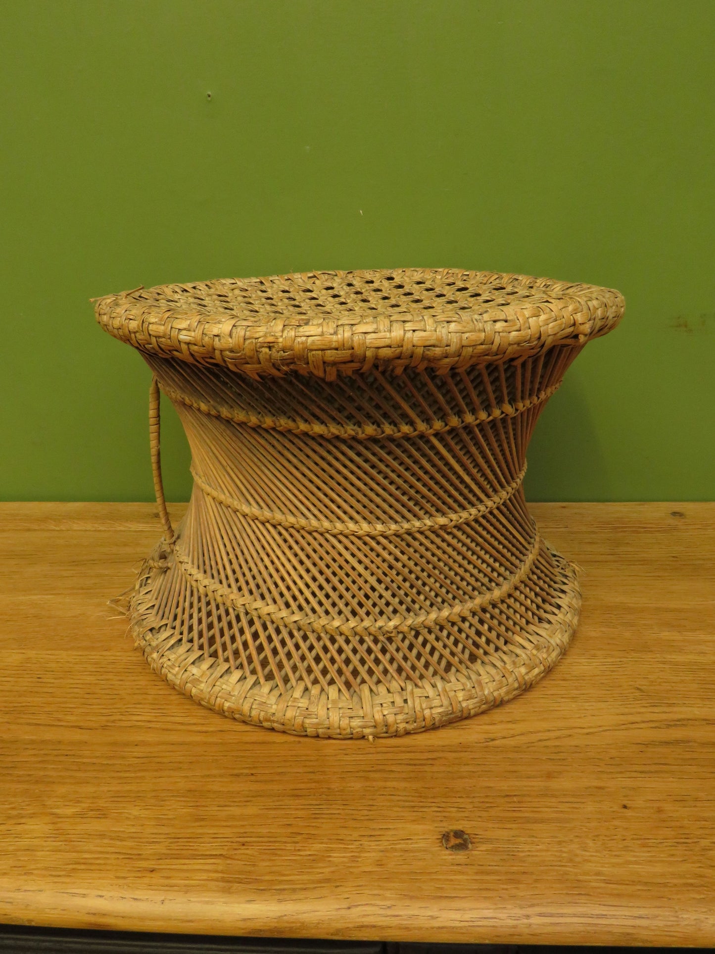 Vintage Boho woven wicker footstool