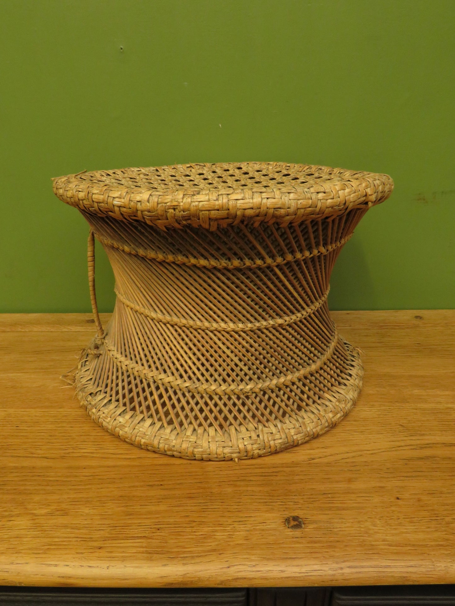 Vintage Boho woven wicker footstool
