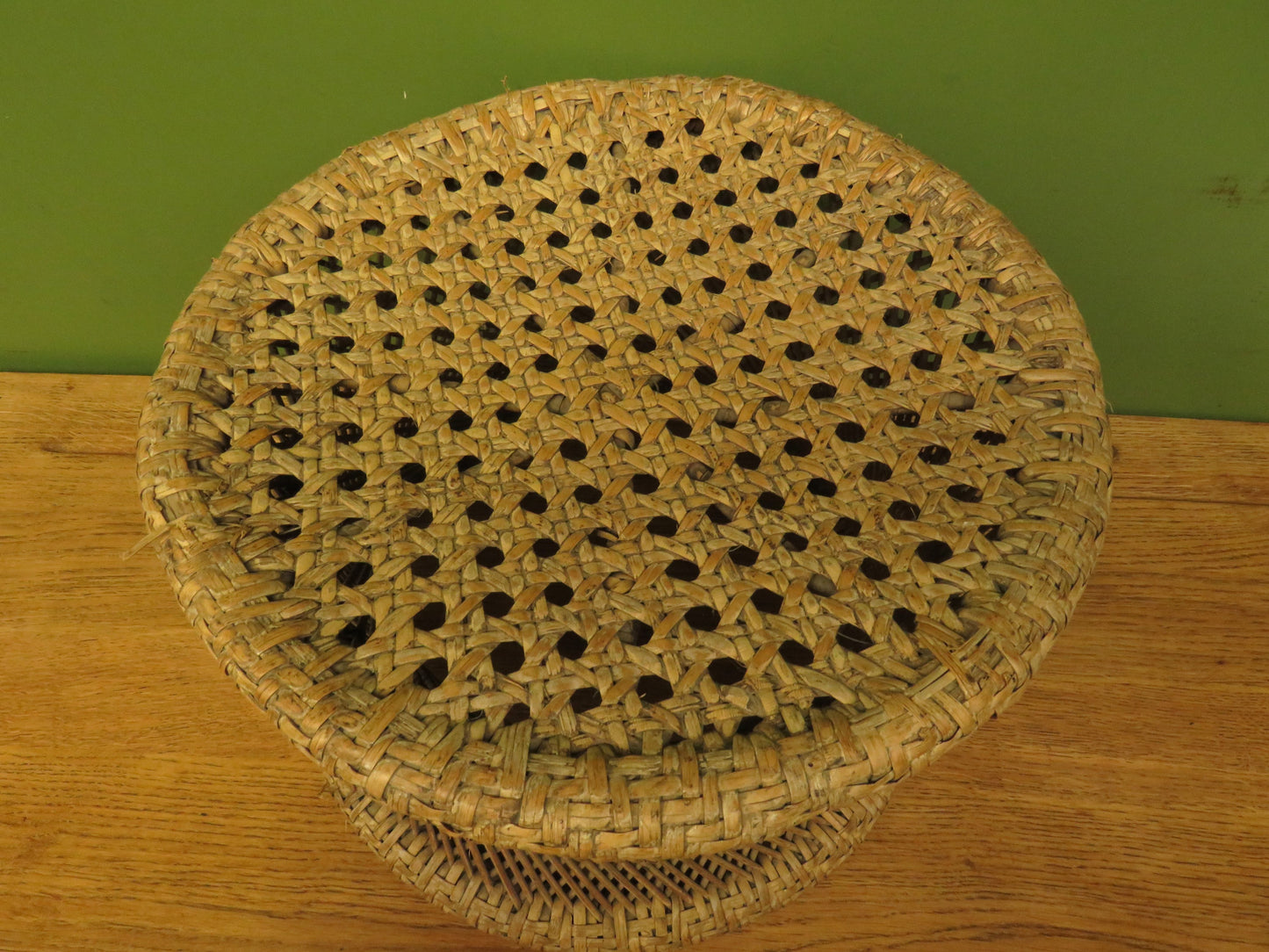 Vintage Boho woven wicker footstool