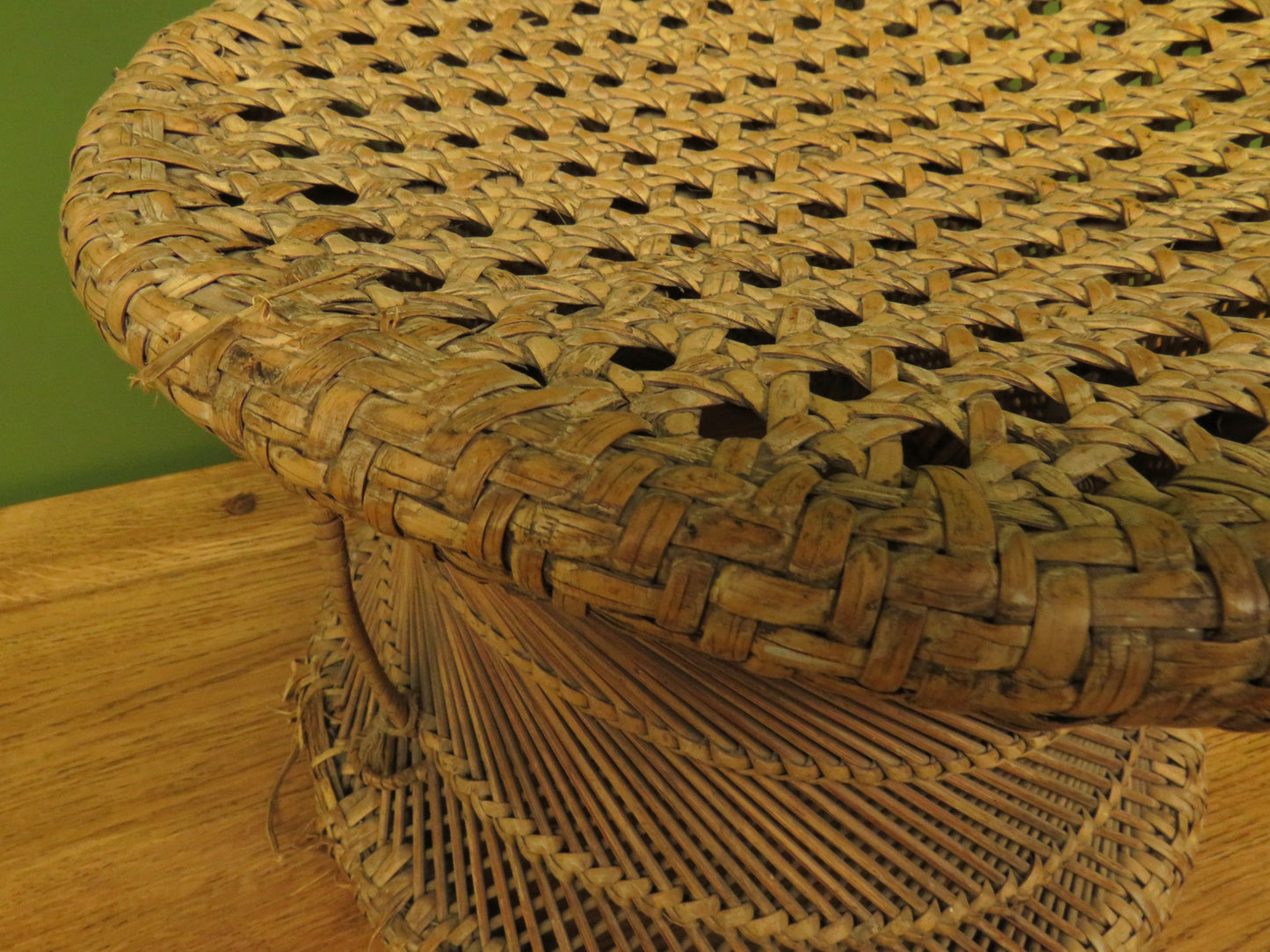 Vintage Boho woven wicker footstool
