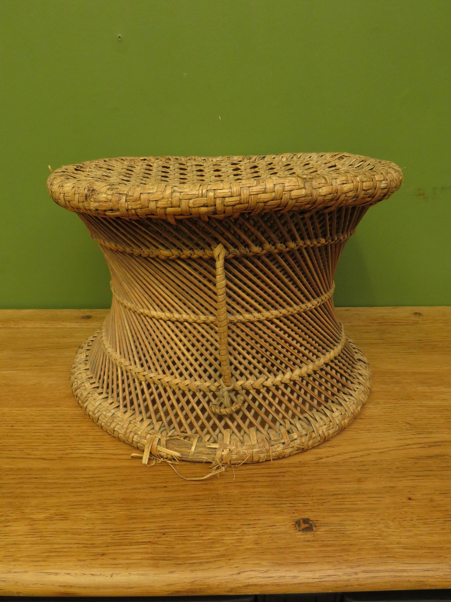 Vintage Boho woven wicker footstool