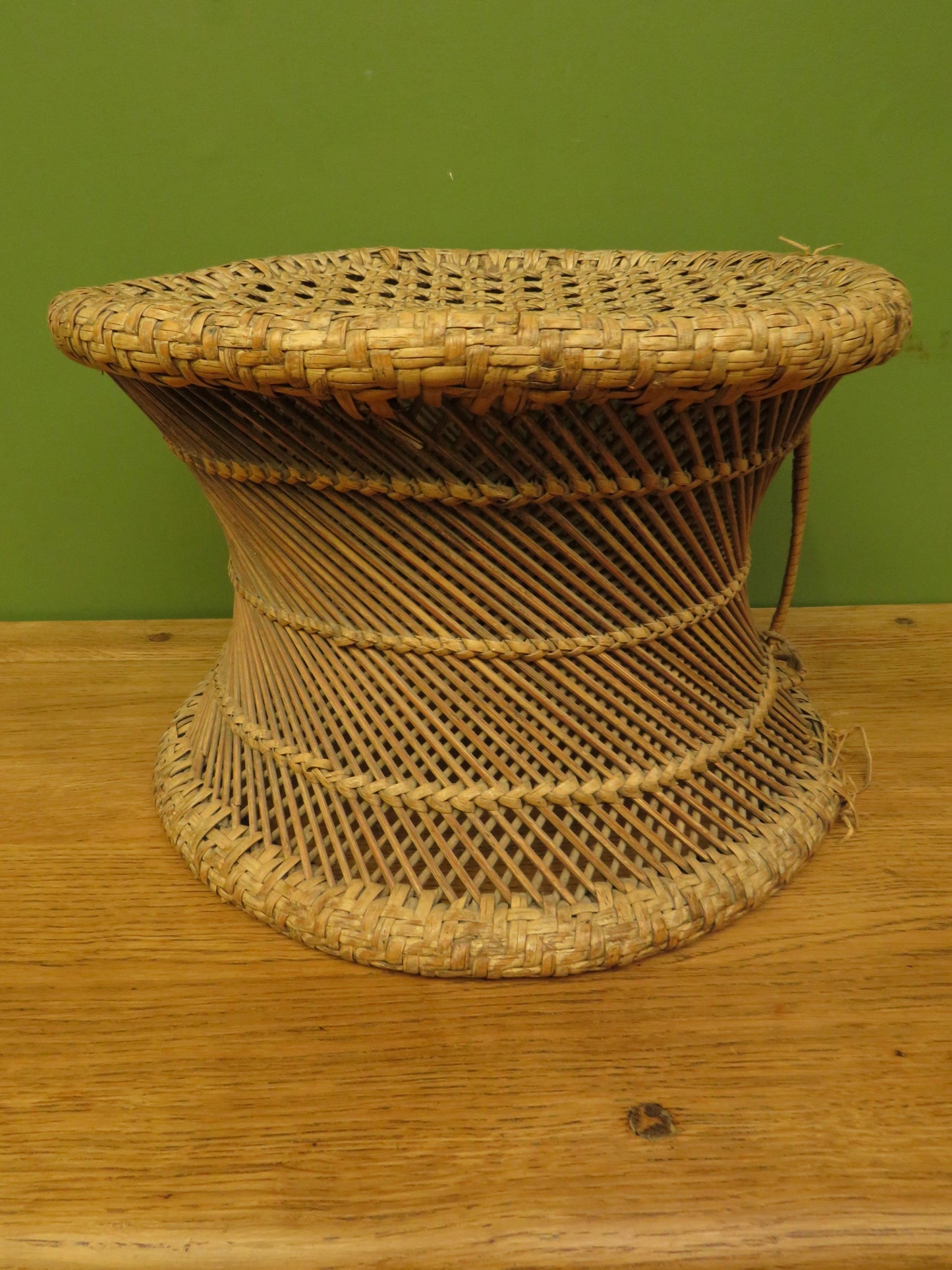Vintage Boho woven wicker footstool