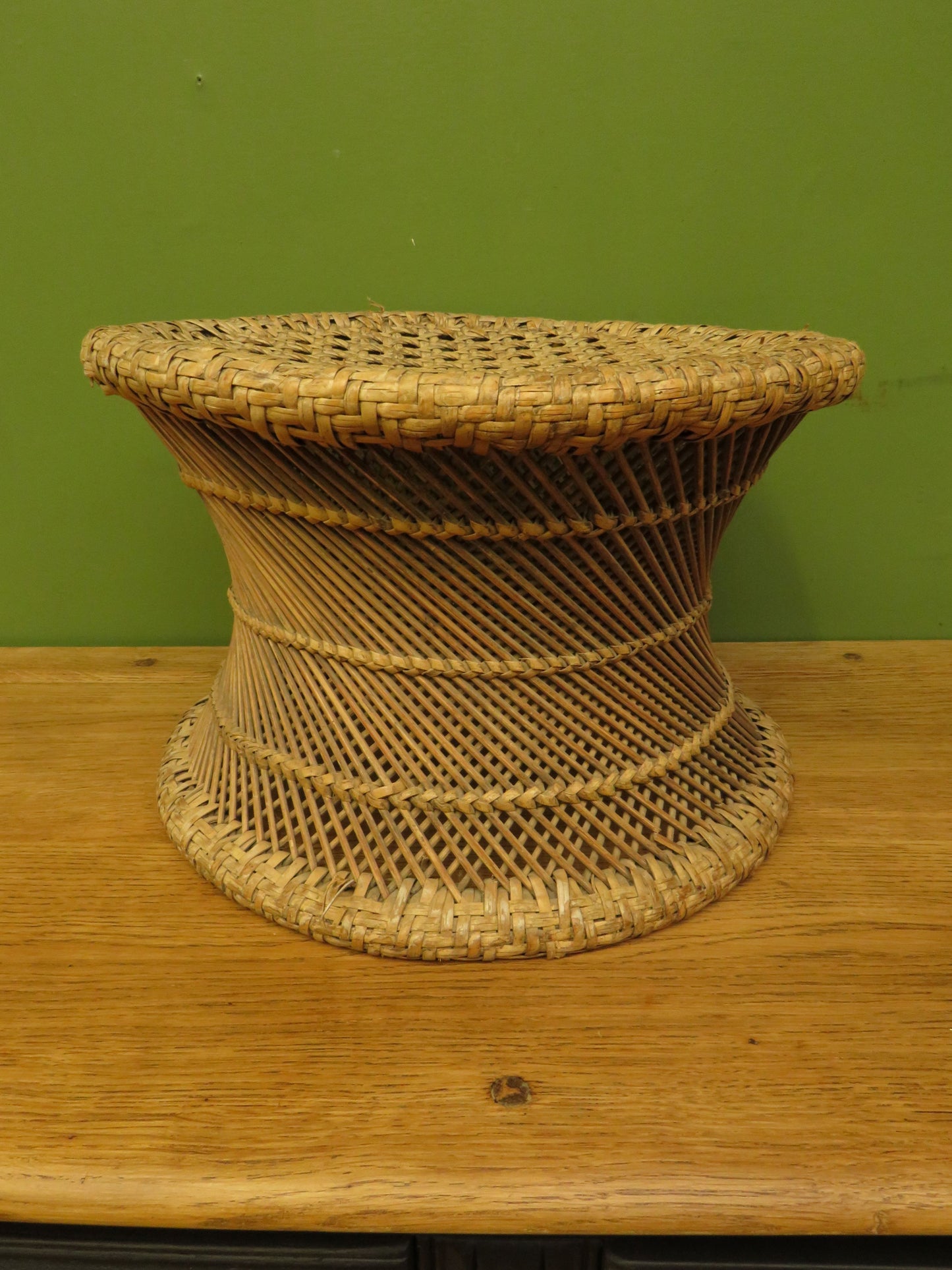 Vintage Boho woven wicker footstool