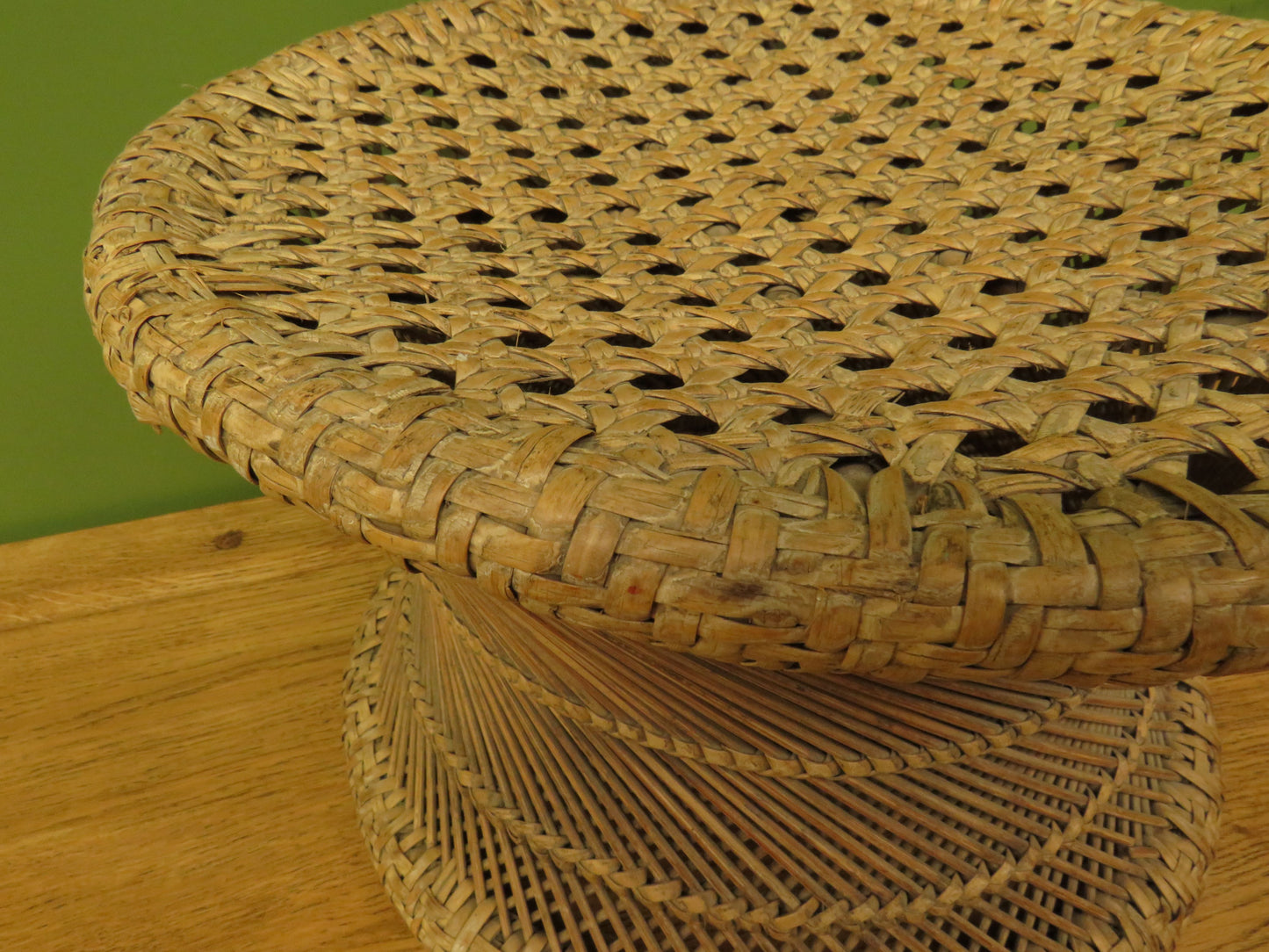 Vintage Boho woven wicker footstool