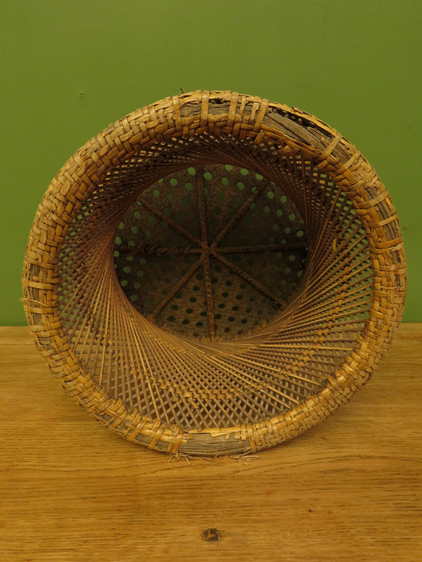 Vintage Boho woven wicker footstool