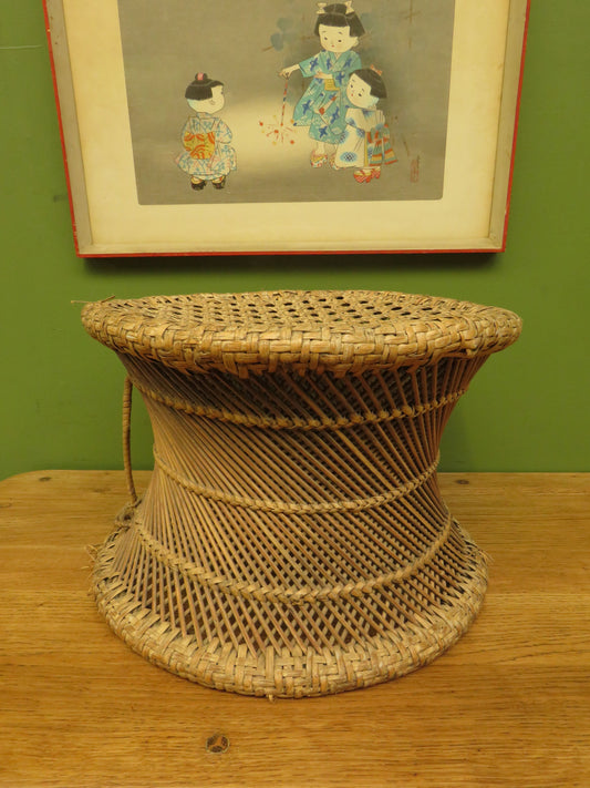 Vintage Boho woven wicker footstool