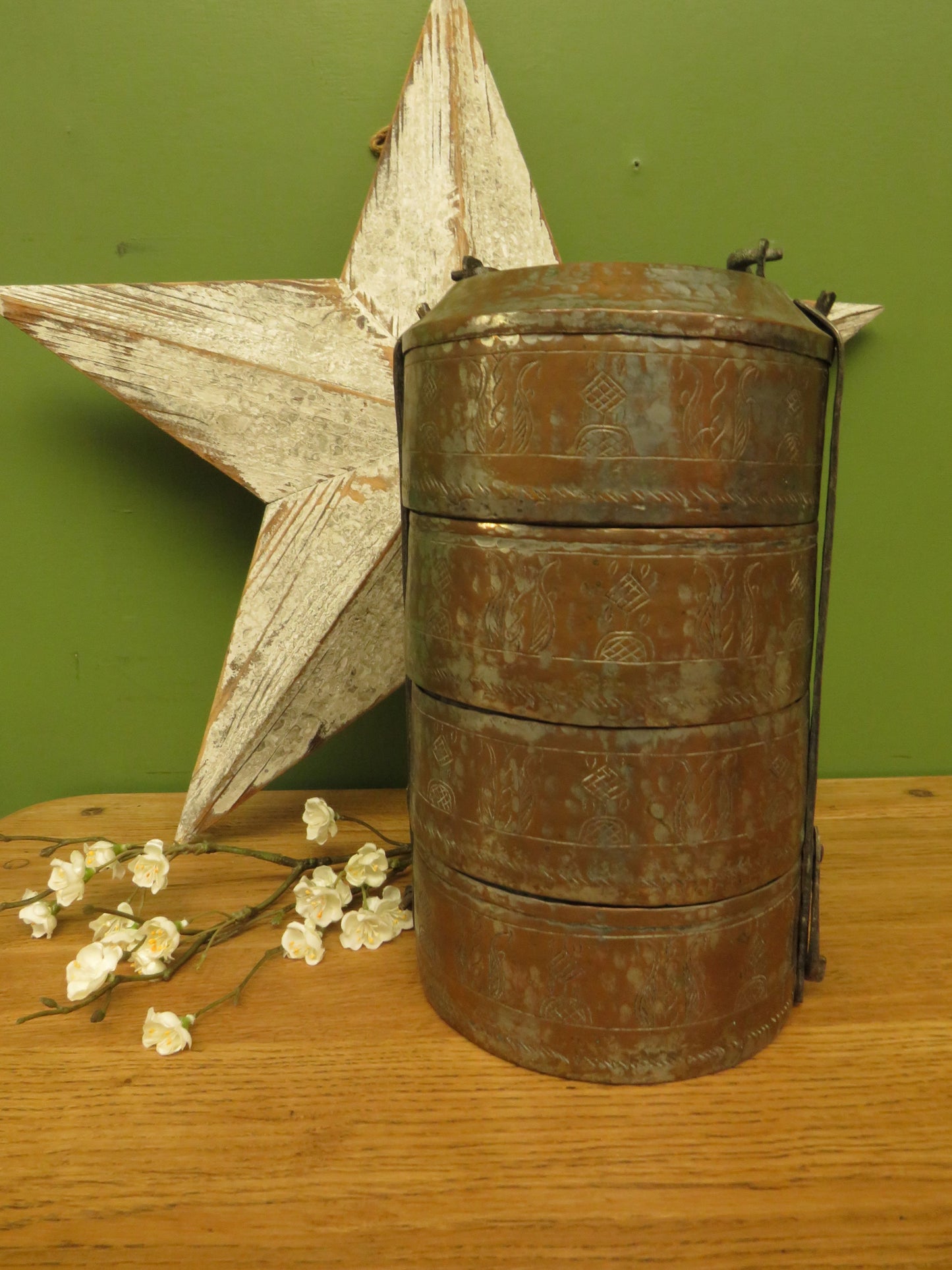 Vintage Indian Brass Tiffin Dabbawala Lunch Box