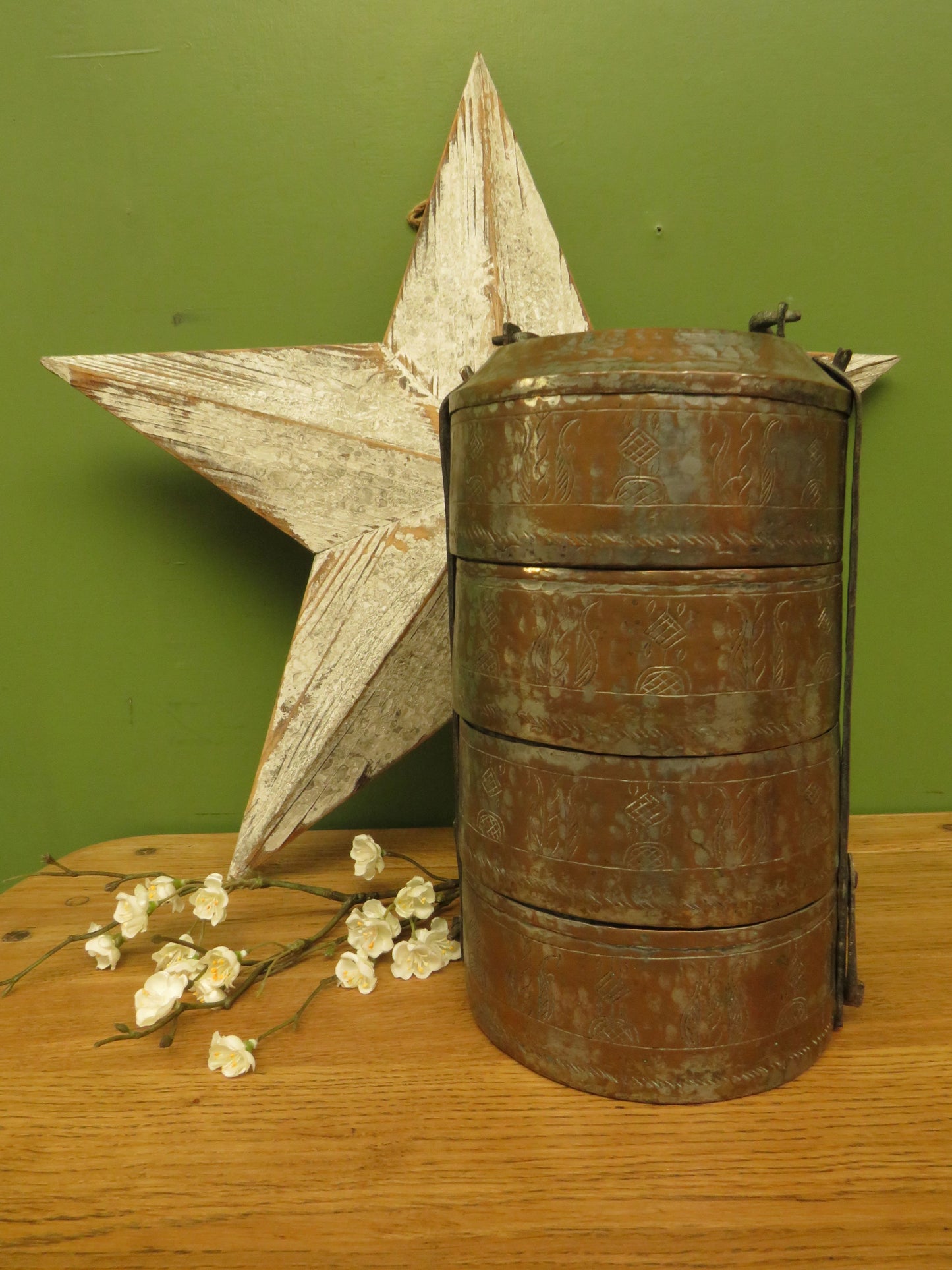 Vintage Indian Brass Tiffin Dabbawala Lunch Box