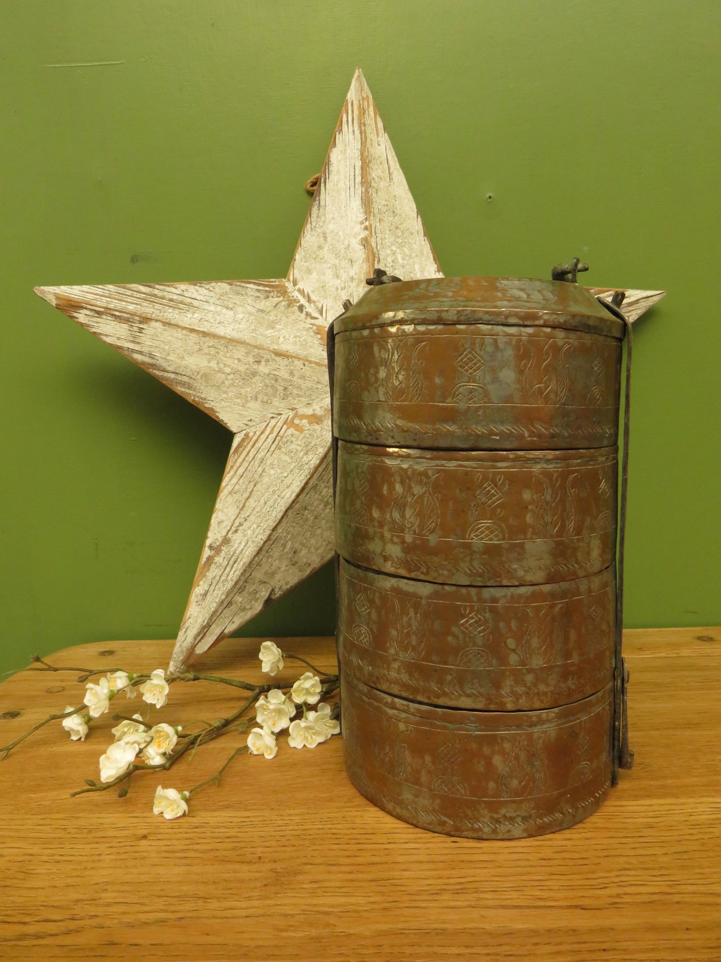 Vintage Indian Brass Tiffin Dabbawala Lunch Box