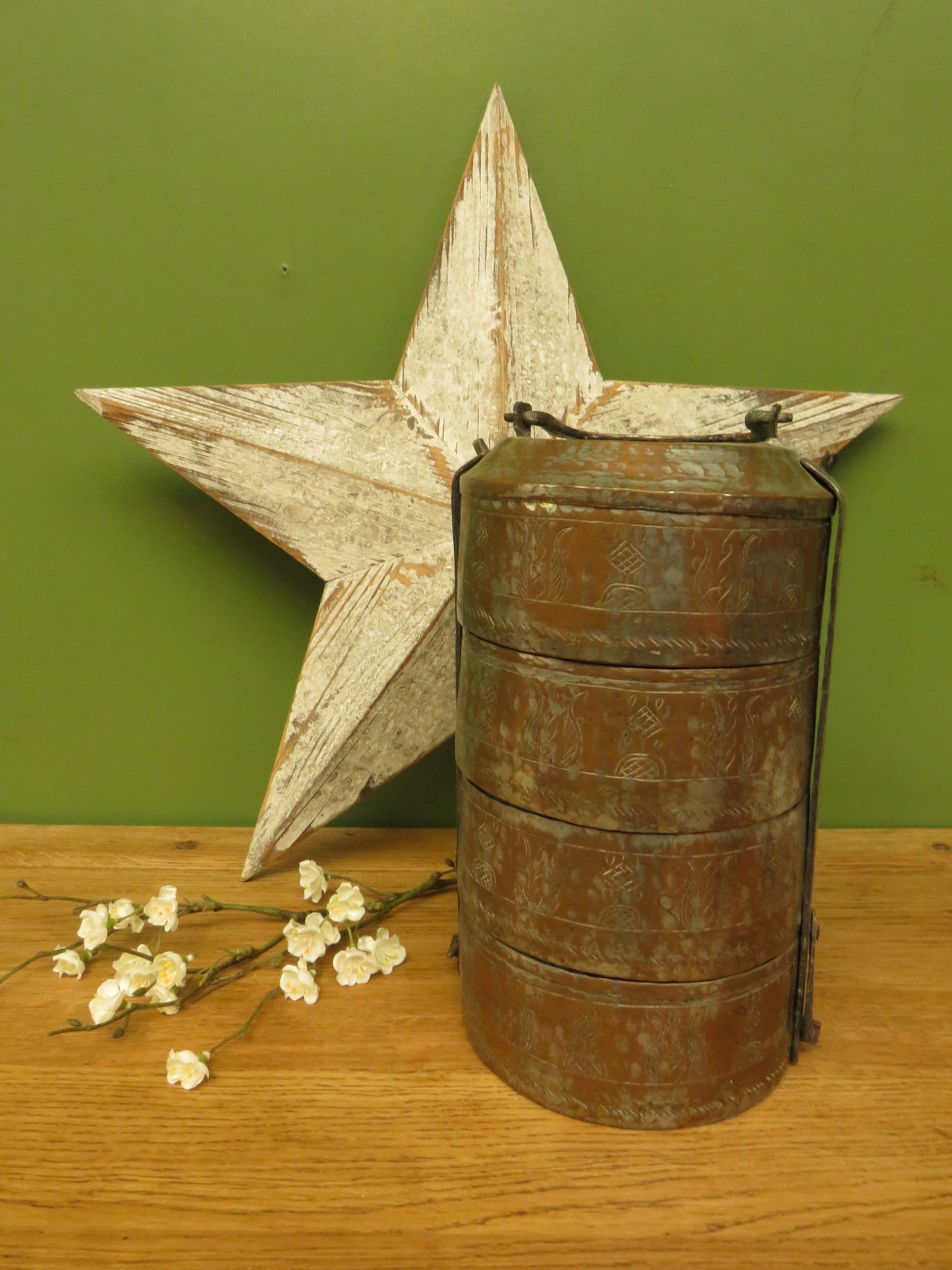 Vintage Indian Brass Tiffin Dabbawala Lunch Box