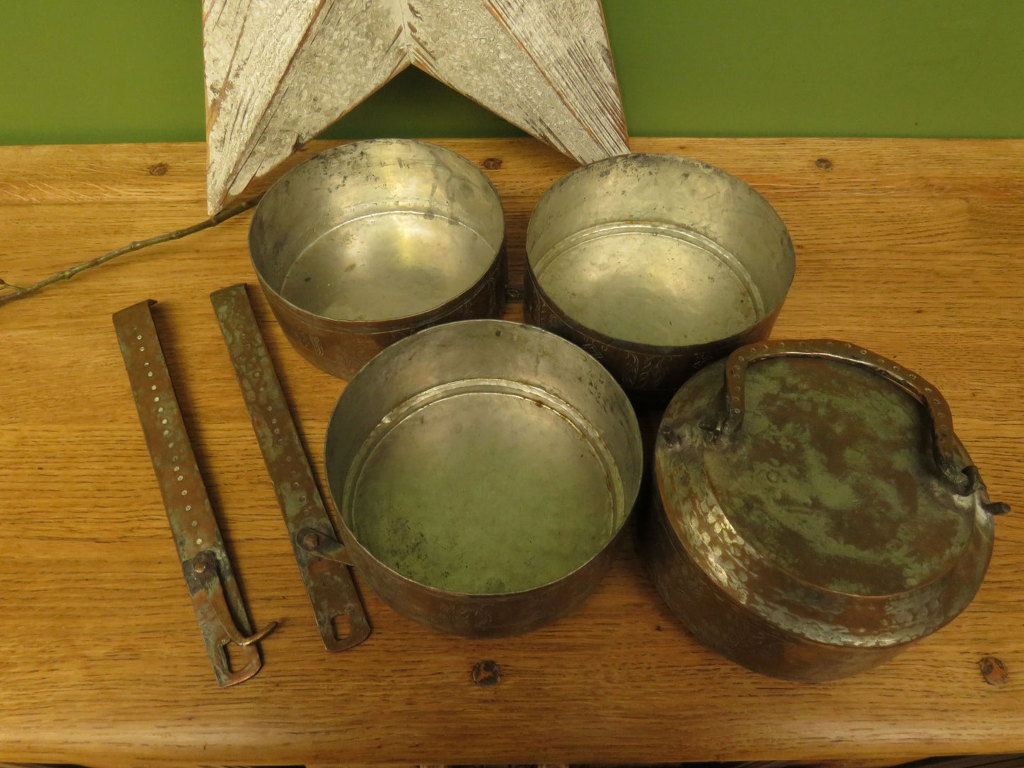 Vintage Indian Brass Tiffin Dabbawala Lunch Box