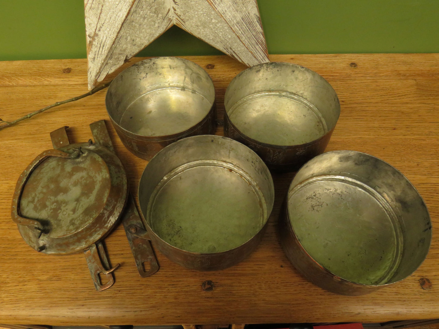 Vintage Indian Brass Tiffin Dabbawala Lunch Box