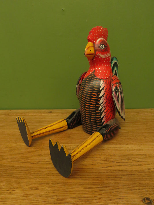 Large Vintage Wood Hand painted folk art chicken rooster decoration shelf sitter
