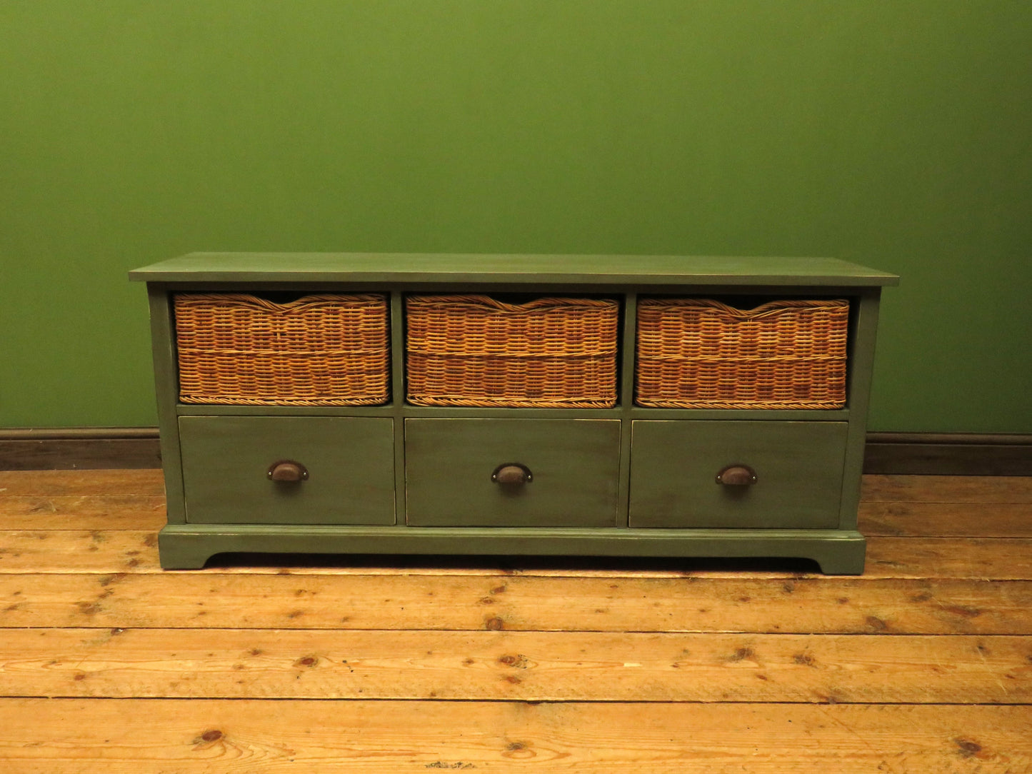 Rustic Green Shabby Chic Storage Basket Unit