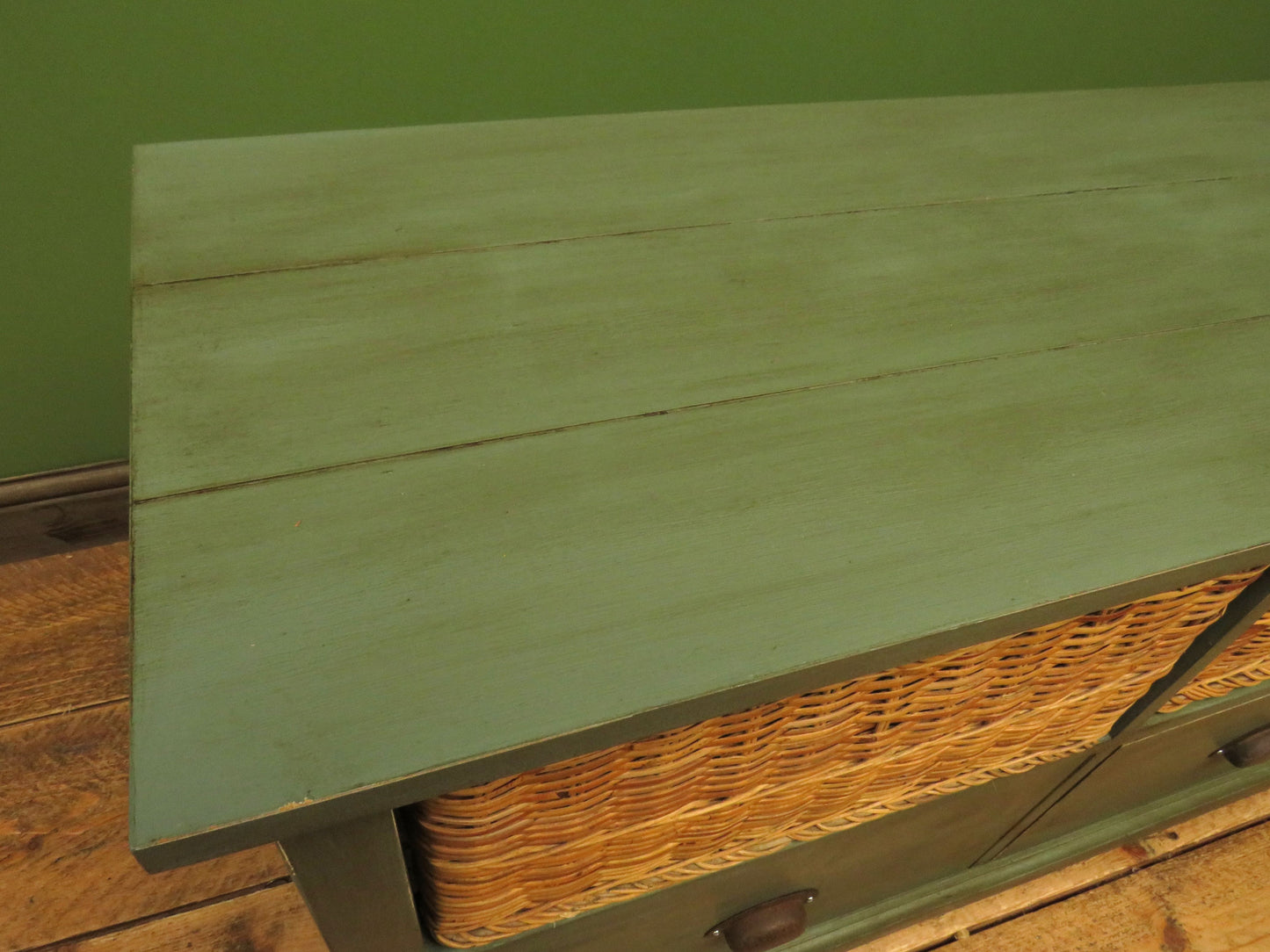 Rustic Green Shabby Chic Storage Basket Unit