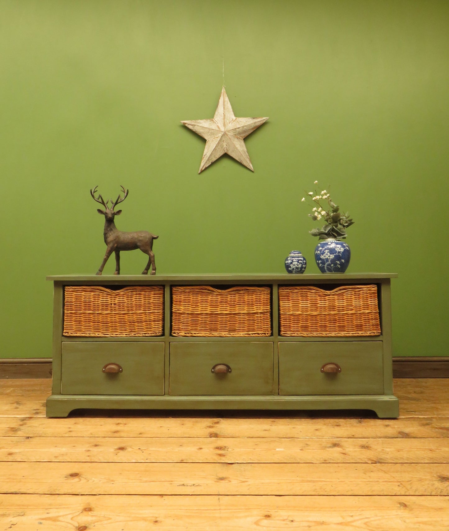 Rustic Green Shabby Chic Storage Basket Unit