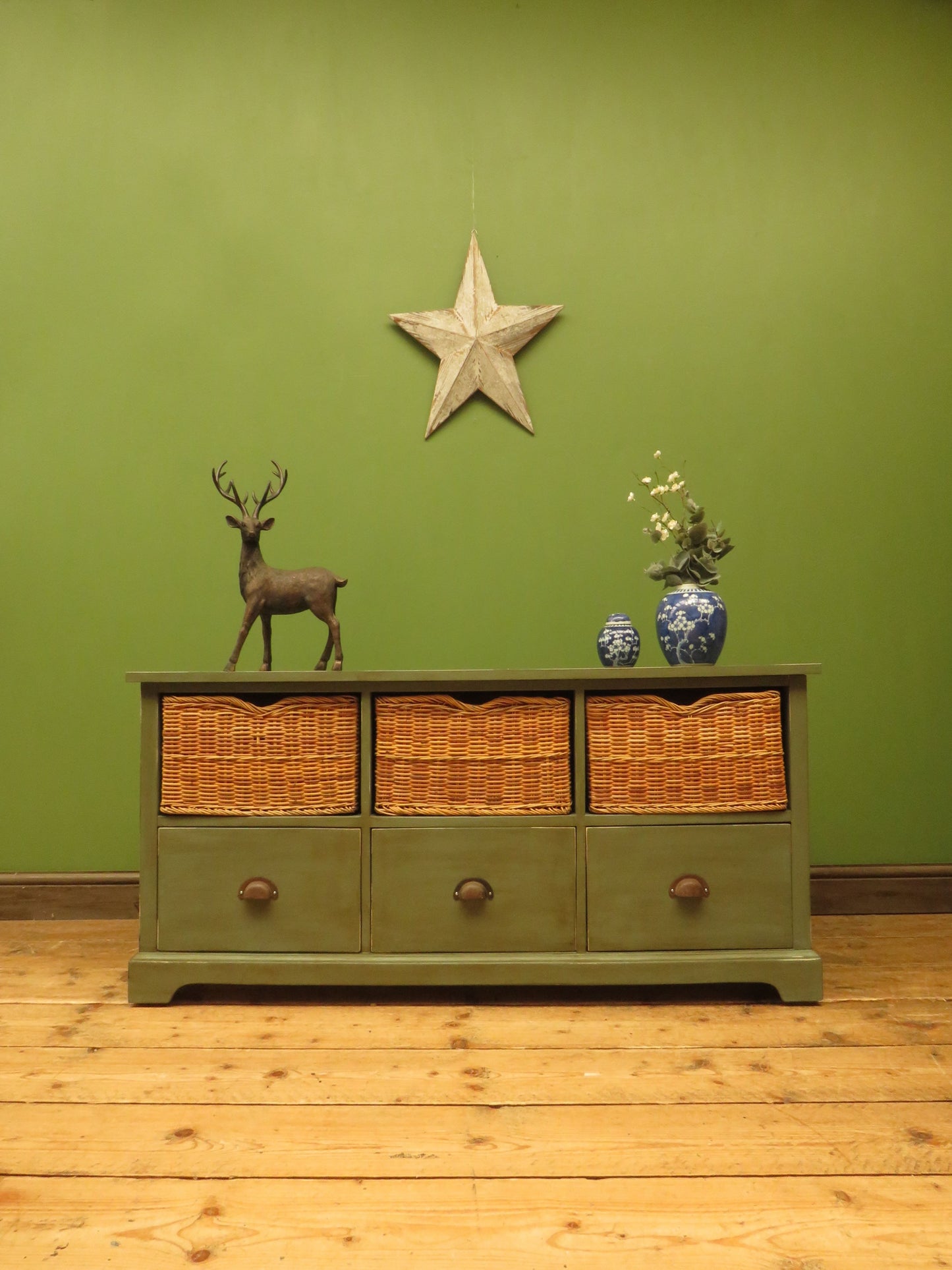 Rustic Green Shabby Chic Storage Basket Unit