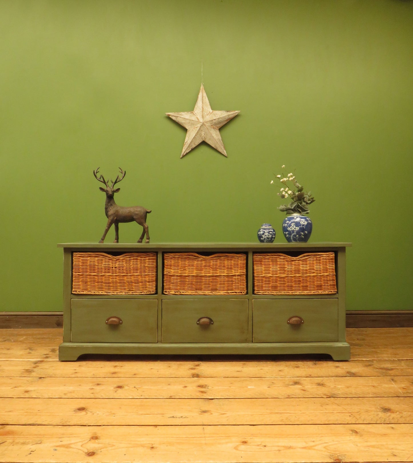 Rustic Green Shabby Chic Storage Basket Unit