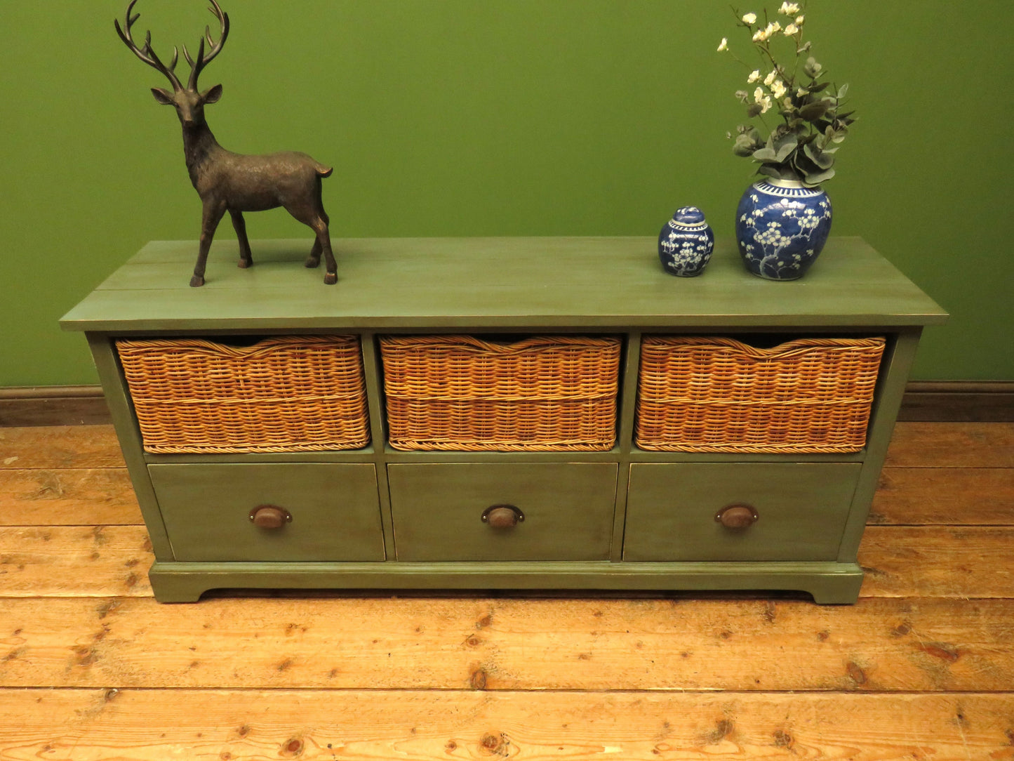Rustic Green Shabby Chic Storage Basket Unit